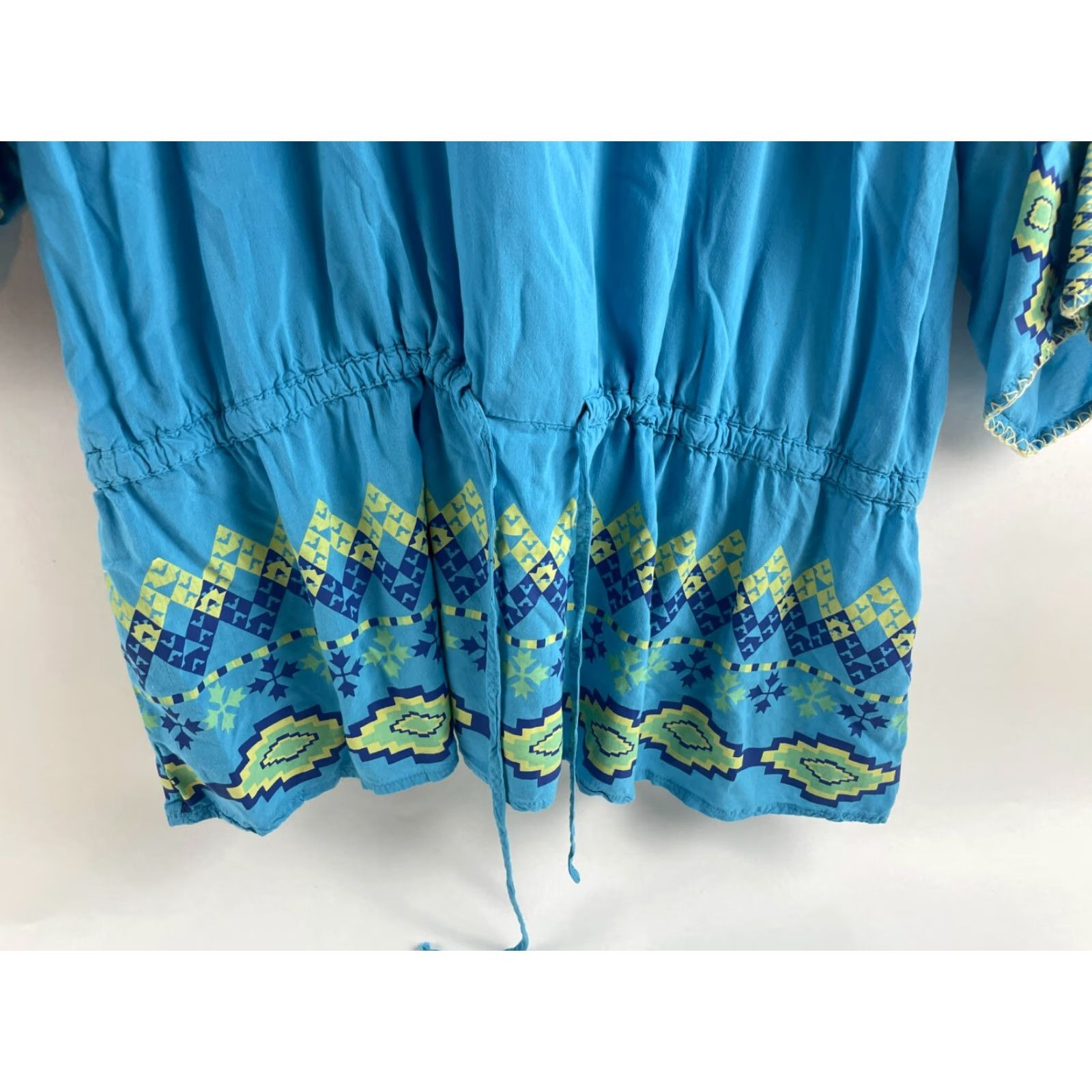 Vintage One World Swim Cover Boho Women's Large Long Sleeve V-Neck Waist Drawstring Shirt Size L / US 10 / IT 46 - 4 Thumbnail
