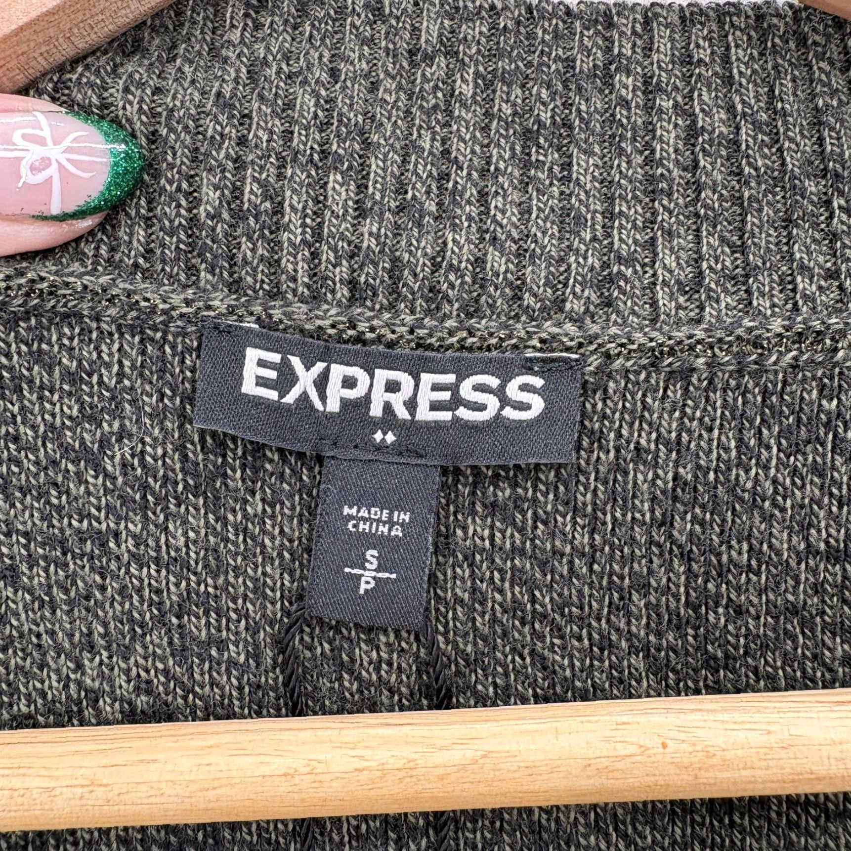 Express Express Sweater Womens Small Gray Green Deep V Neck Long Sleeve Knit Pullover Size S / US 4 / IT 40 - 3 Thumbnail