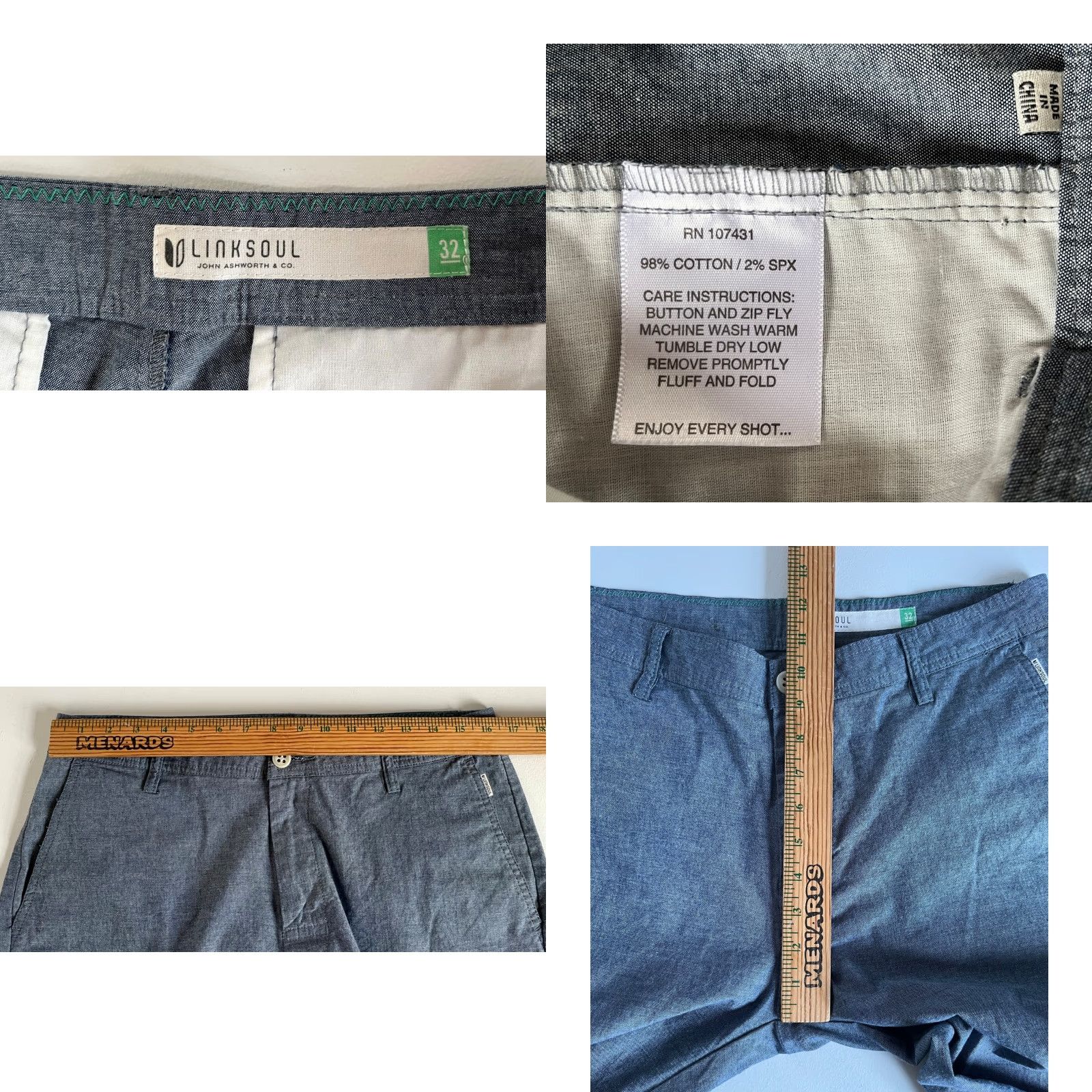 Vintage VINTAGE Linksoul Men’s Chambray Pants Casual Chino Regular Lightweight 32 Blue Inseam 28" Size 32 Mens Size US 32 / EU 48 - 8 Thumbnail