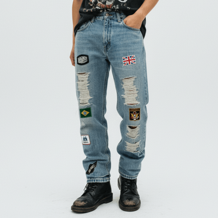 Japanese Brand Mistico Charla Distressed Denim Patchwork Jeans Bottom Pant Size US 31 - 1 Thumbnail