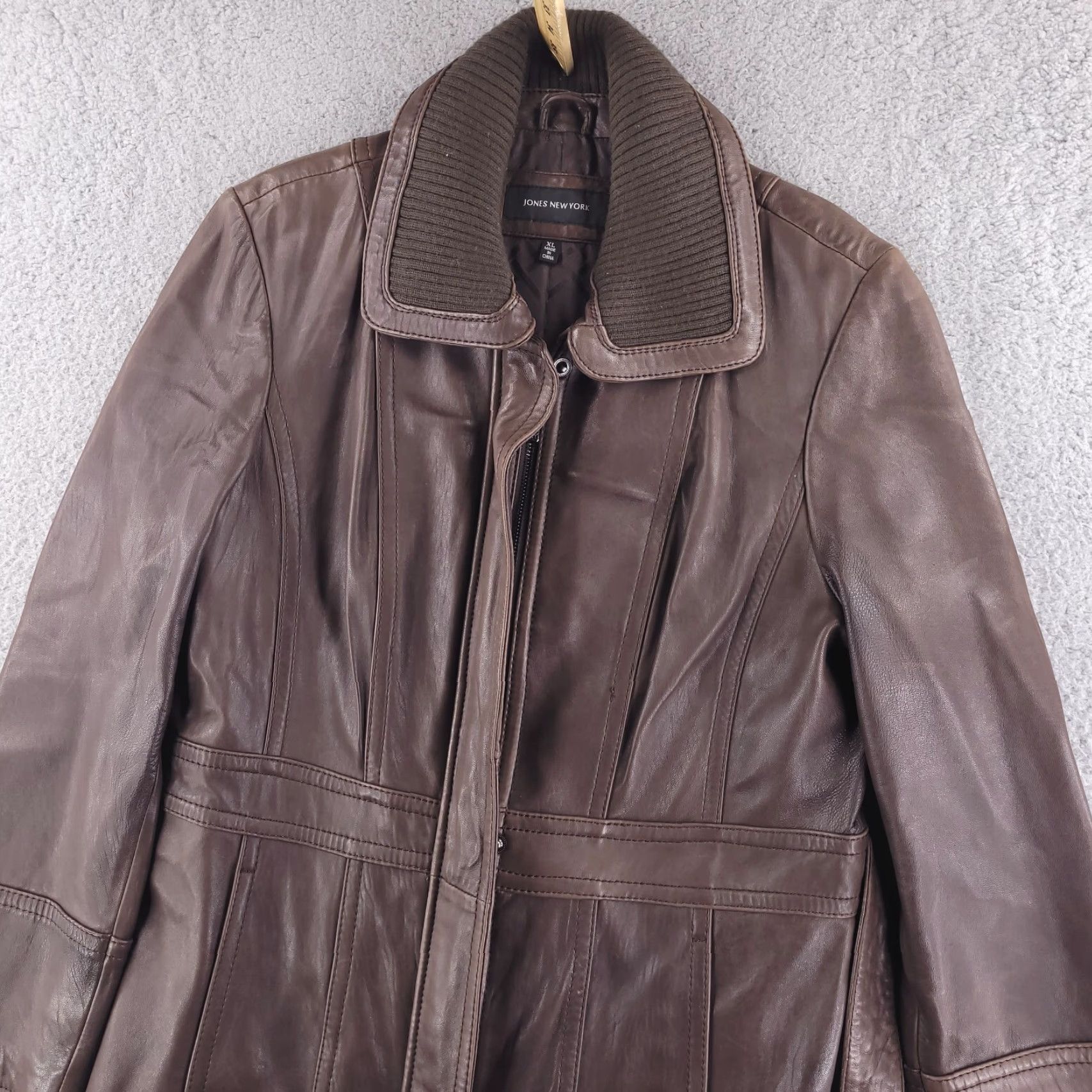Jones New York Jones New York Coat Womens Medium Leather Brown Trench Long Real Genuine Size M / US 6-8 / IT 42-44 - 3 Thumbnail