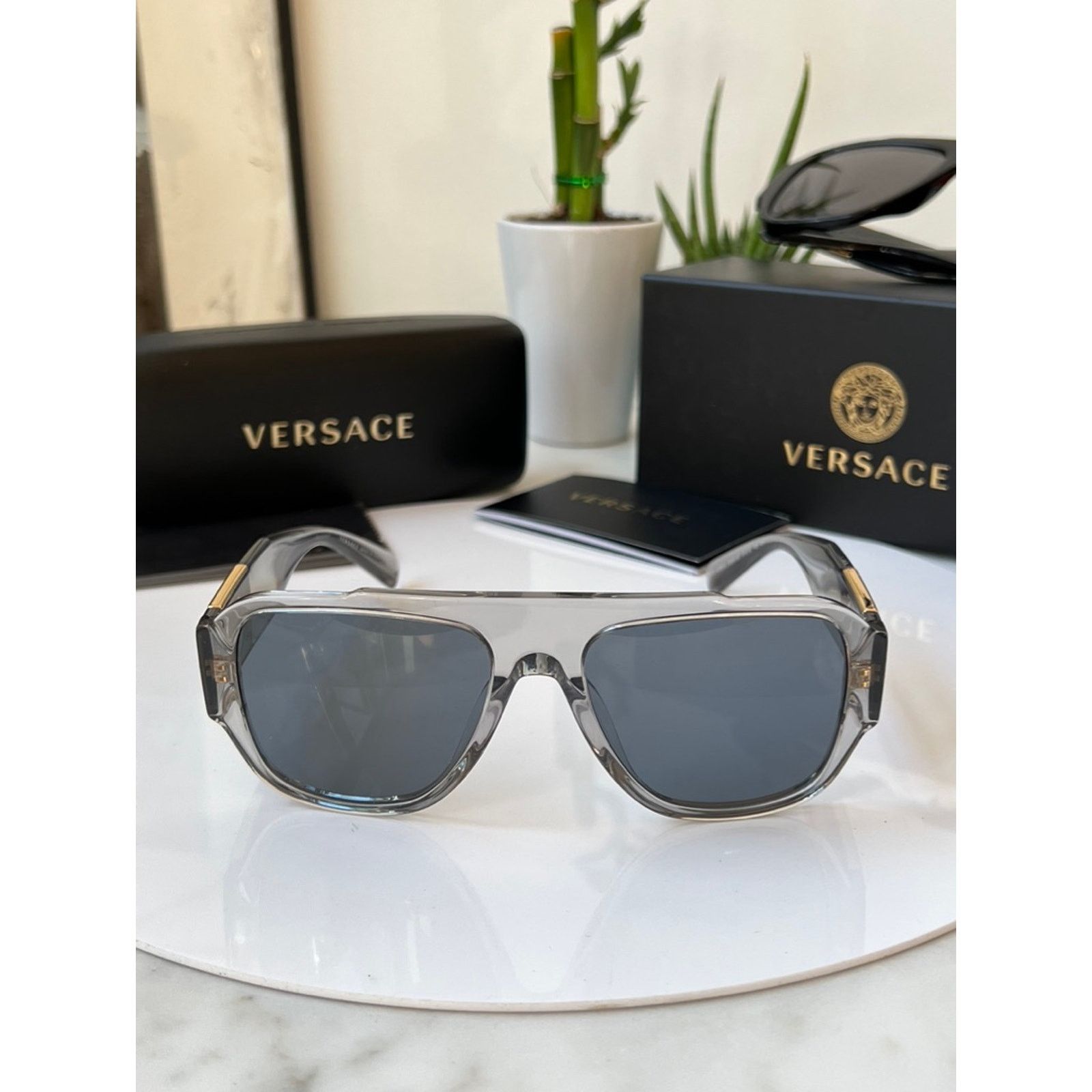 Versace NEW Versace VE4436U Transparent Grey Aviator Sunglasses Size ONE SIZE - 7 Thumbnail