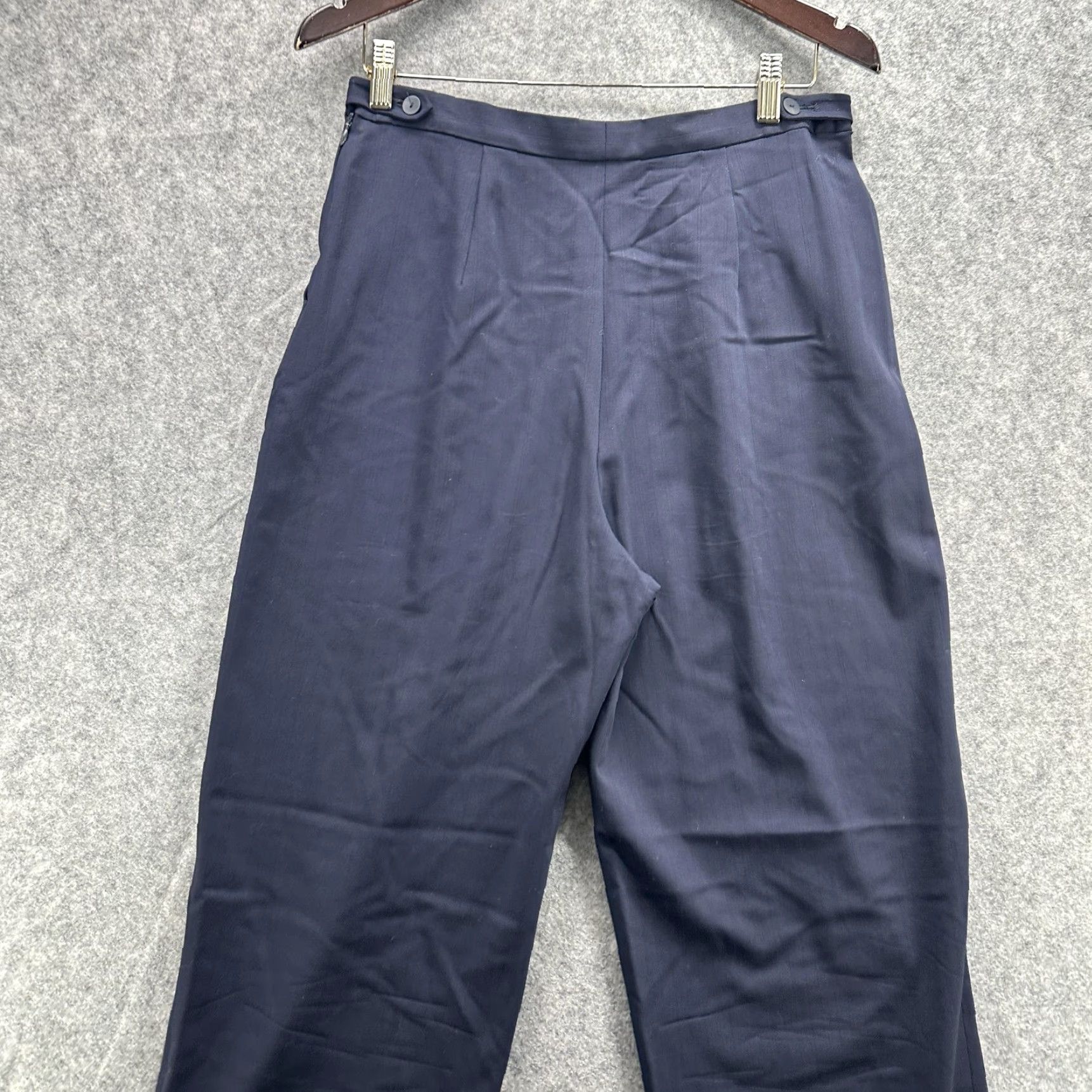 Giorgio Armani Giorgio Armani Le Collezioni Pants Womens 10 Navy Wool Pleated Tapered Zip Lined Pockets Workwear Made in Italy Size 32" / US 10 / IT 46 - 4 Thumbnail