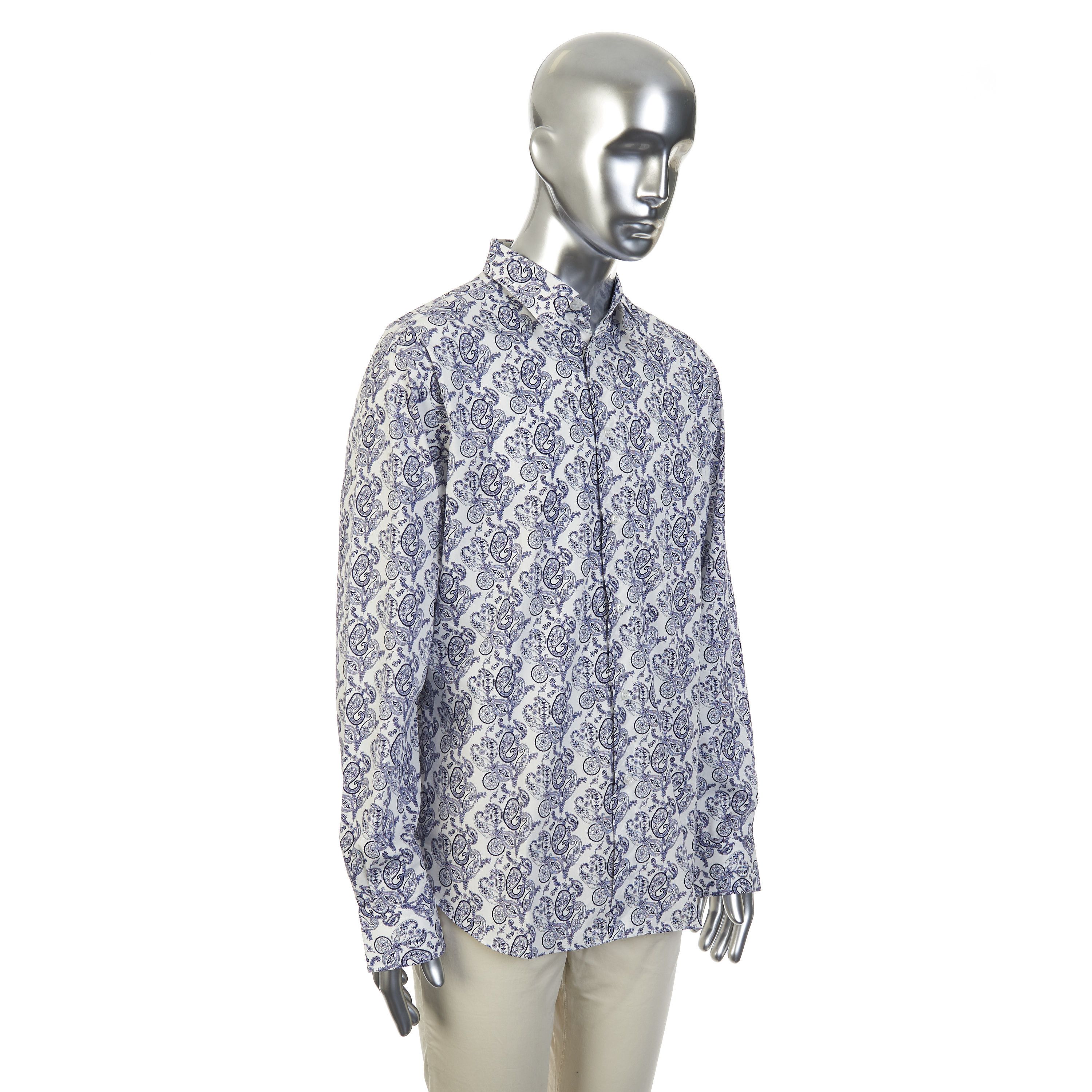 Brioni White Cotton Long Sleeve Shirt With Paisley Print Size US XL / EU 56 / 4 - 9 Thumbnail