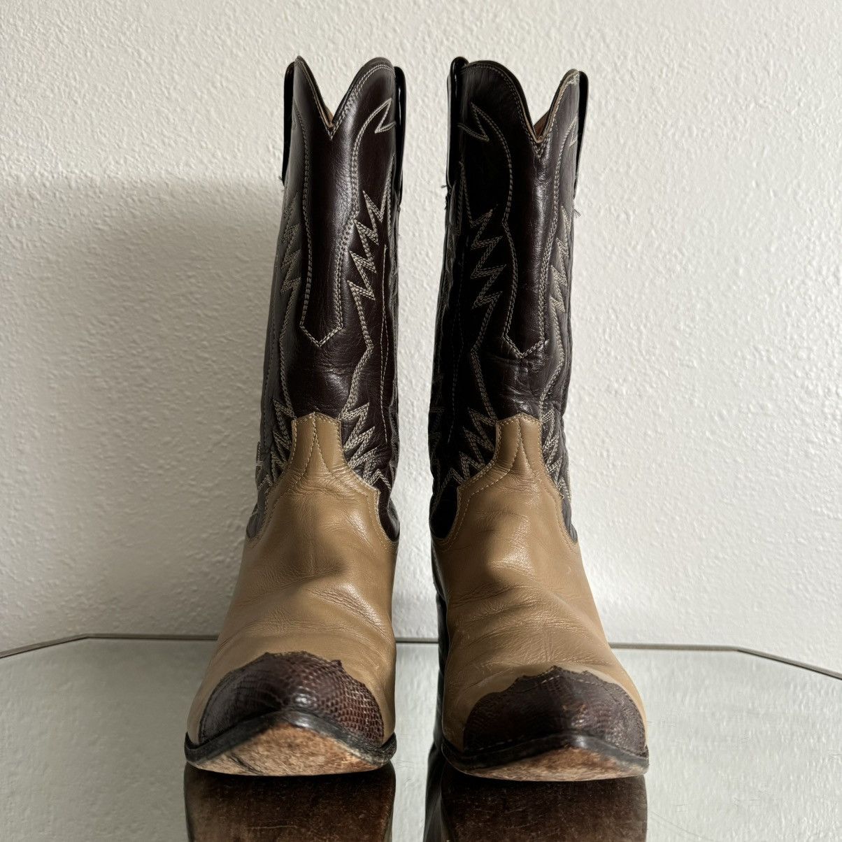 Vintage Vintage Brown Tan Leather Western Wingtip Cowboy Boots Size US 7.5 / IT 37.5 - 11 Thumbnail
