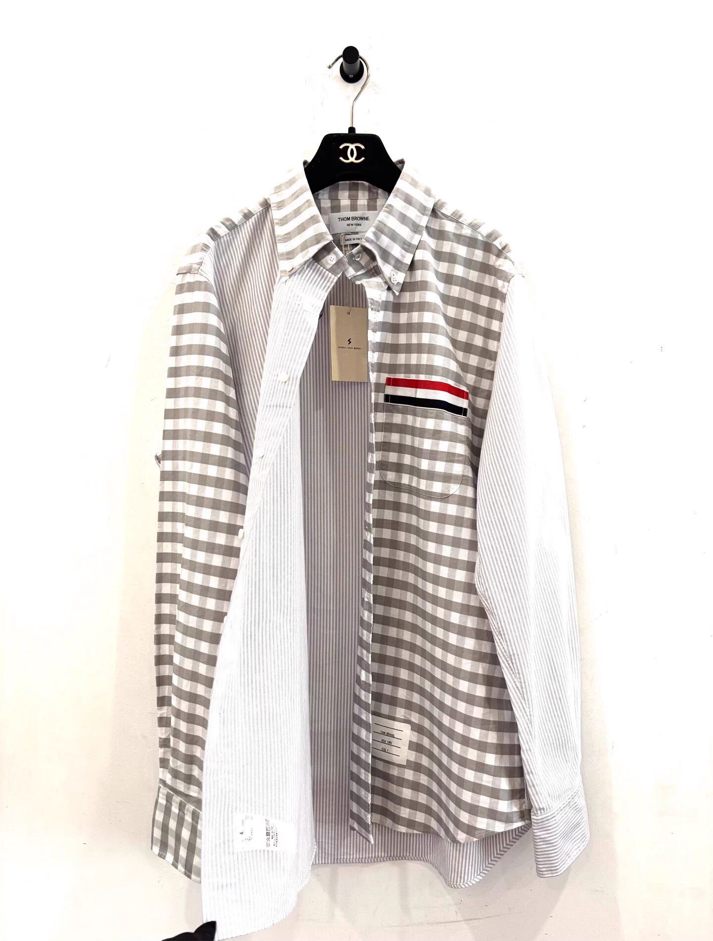 Thom Browne Thom Browne men's gray & white plaid stripe shirt 4 Size US XL / EU 56 / 4 - 3 Thumbnail
