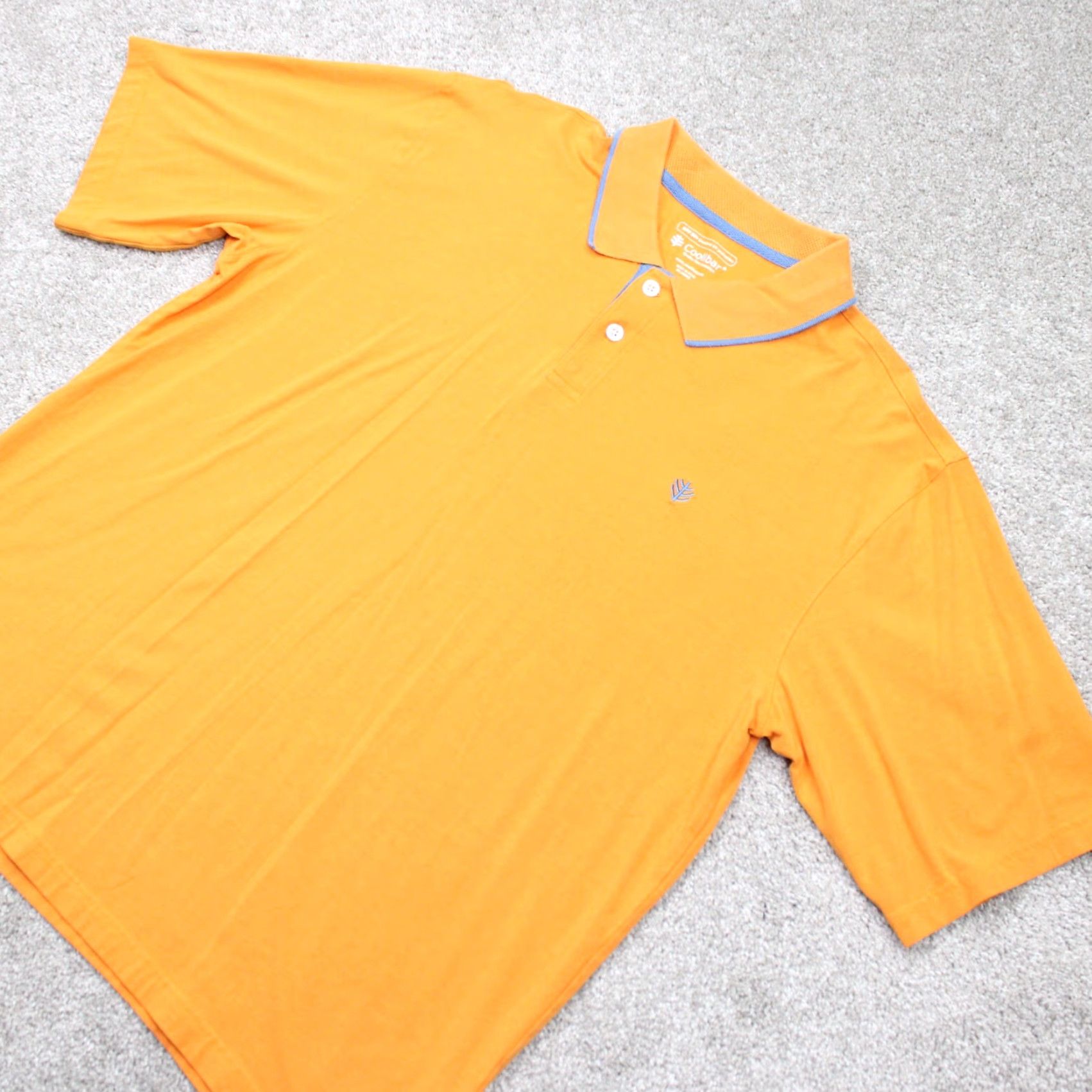 Vintage Coolibar Polo Shirt Mens XL Orange/Blue Poly/Viscose from Bamboo Stretch S/S Polo Shirt Men XL Orange/Blue Logo UV Size US XL / EU 56 / 4 - 3 Thumbnail