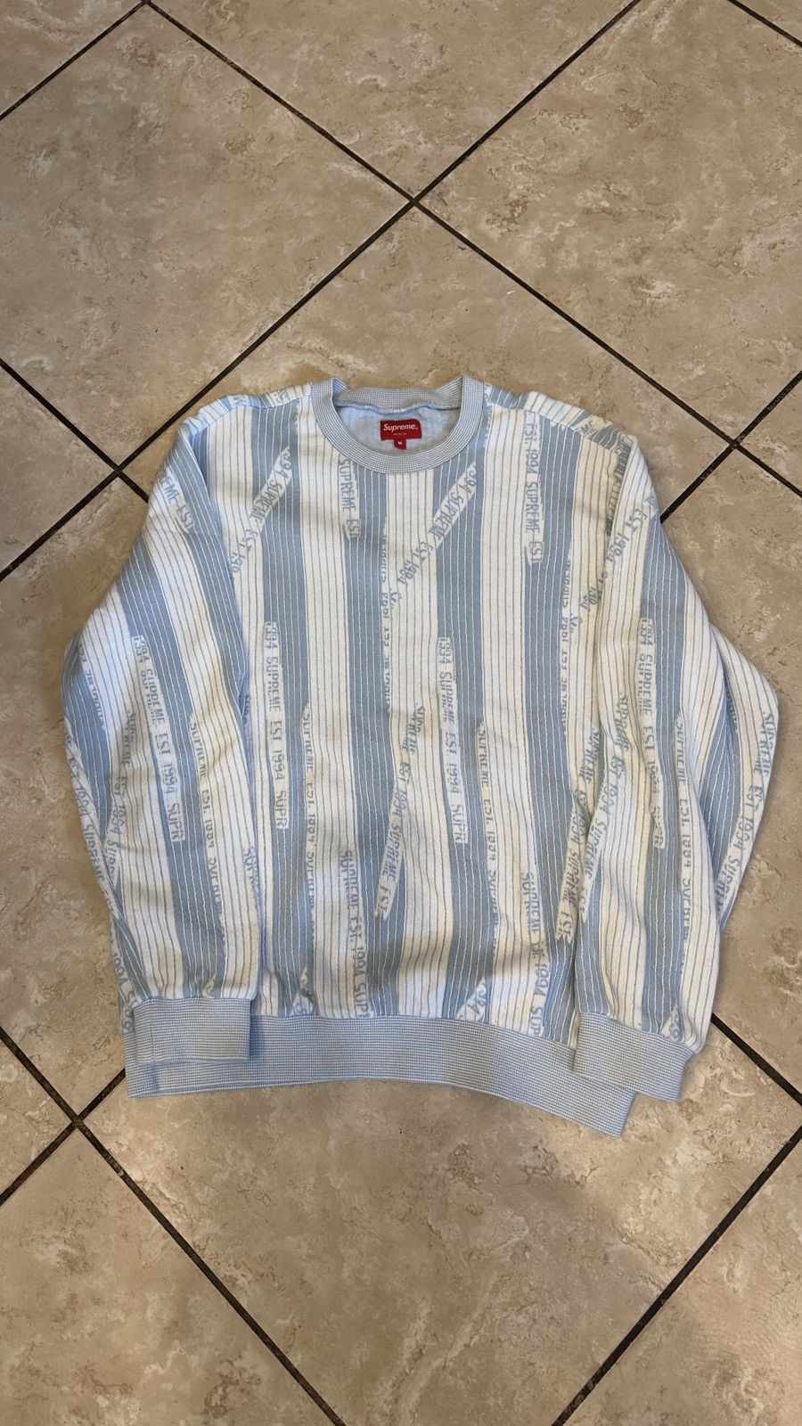 トップス Supreme Stripe Chenille Sweater White Supreme_Chenille_Logo_Sweater_