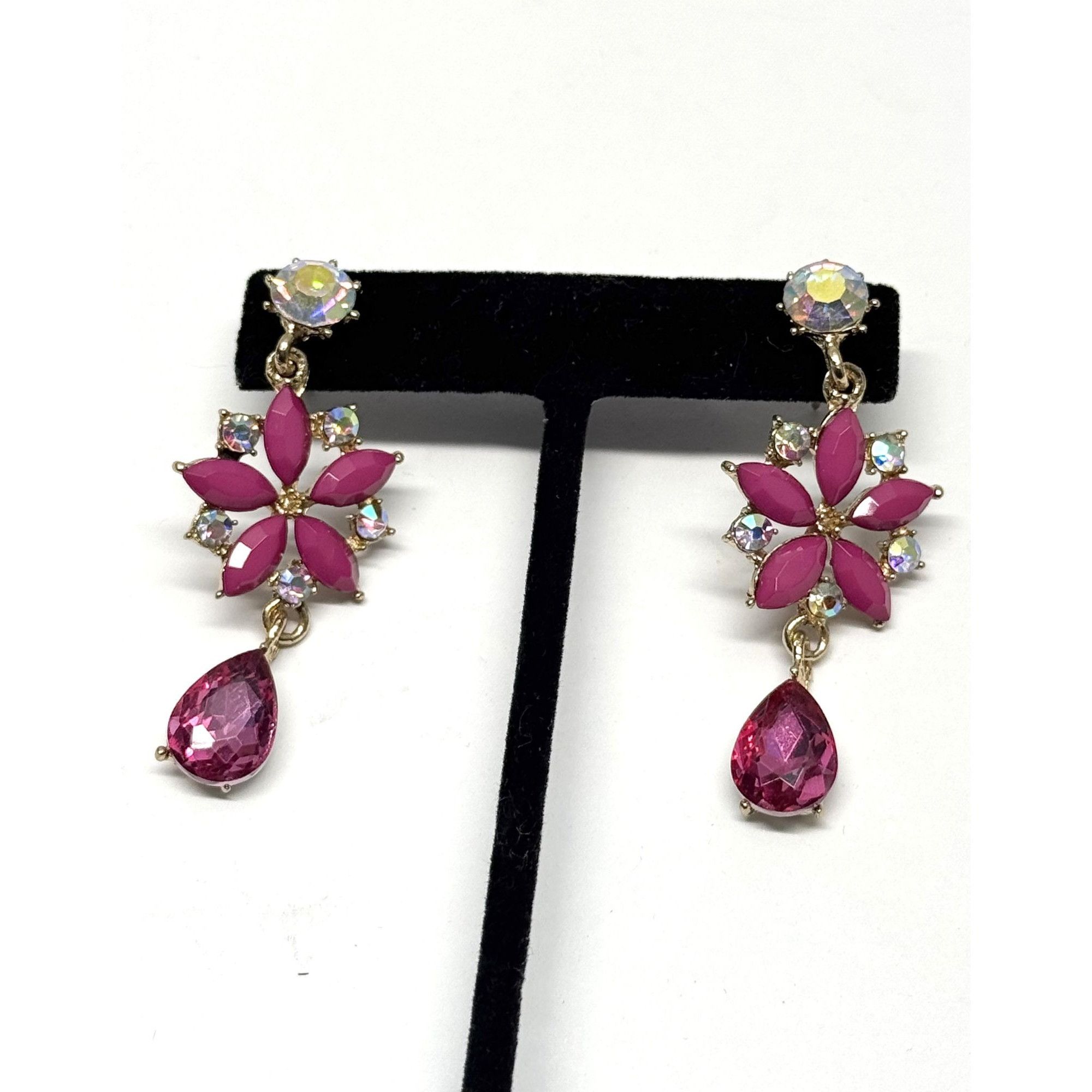 Vintage Pink rhinestone flower dangle earrings Size ONE SIZE - 2 Thumbnail