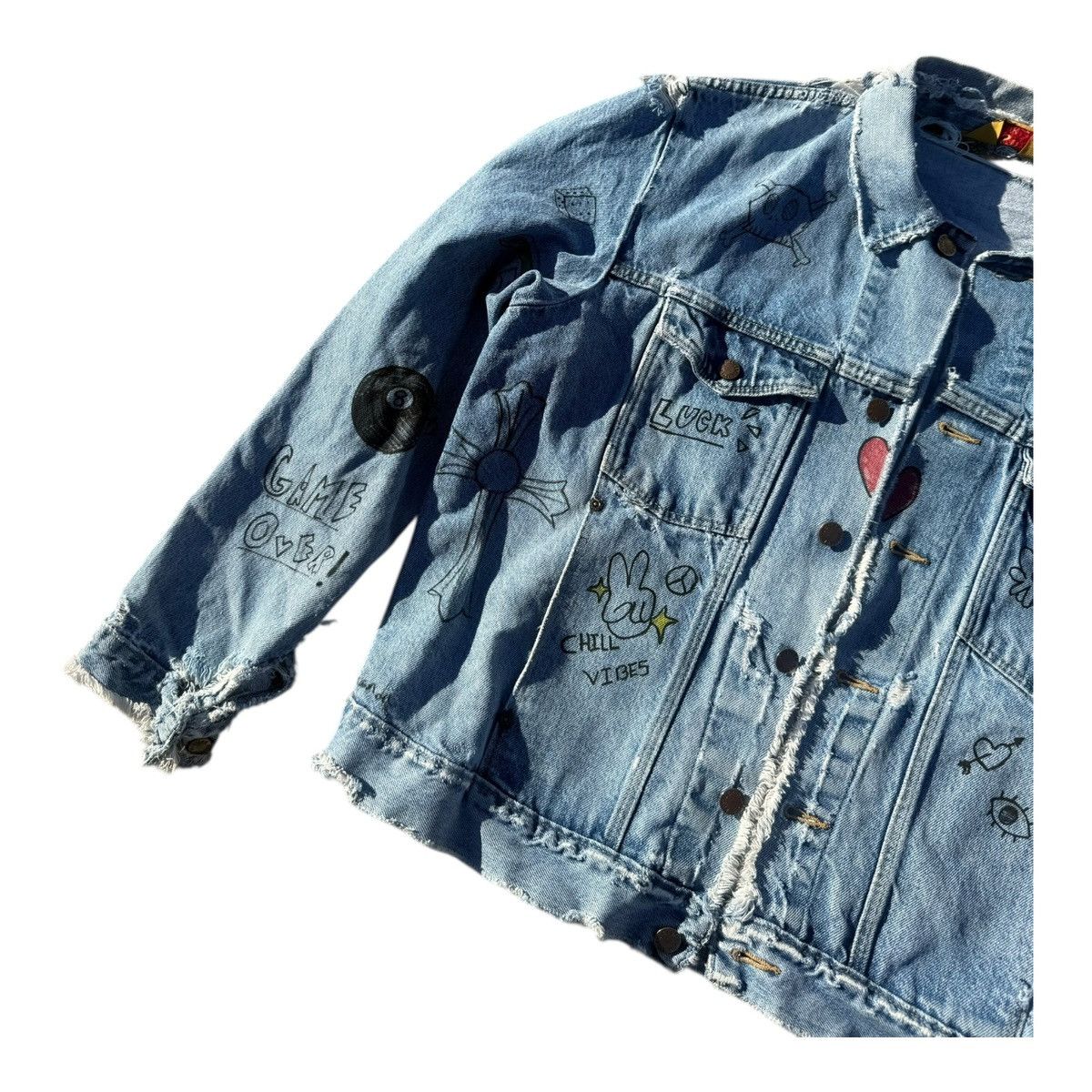 Rustler Rustler XL Custom Hand Painted Distressed Denim Jacket Size US XL / EU 56 / 4 - 2 Thumbnail