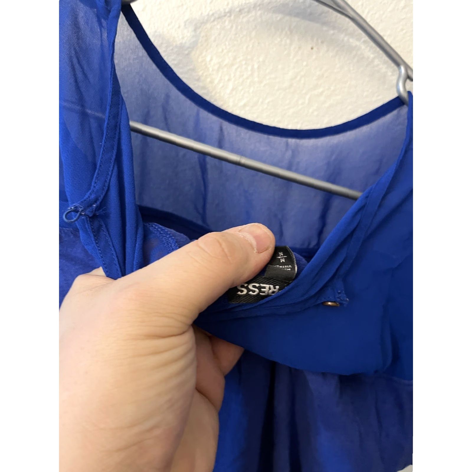 Express Express Blouse Shirt Women M Blue Short Sleeve Puff Sleeve Sheer Panel Keyhole Casual Slim Size M / US 6-8 / IT 42-44 - 3 Thumbnail