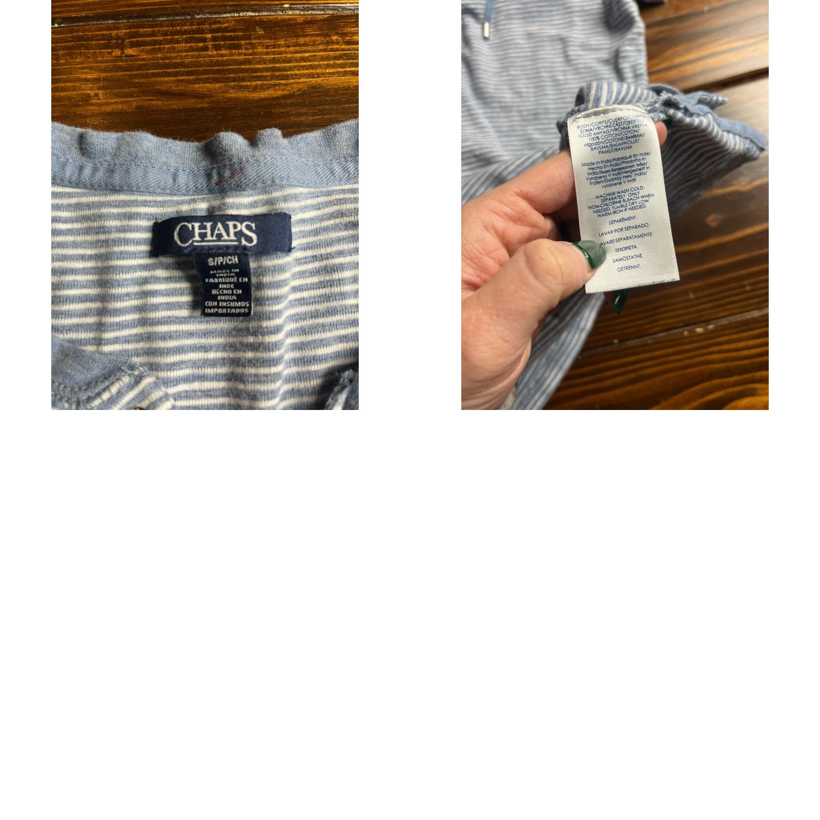 Chaps Chaps Shirt Women's Size Small Striped Lace Up Blue White Multicolor Casual Short Sleeve T-Shirt Regular Womens - Chaps Size S / US 4 / IT 40 - 8 Thumbnail