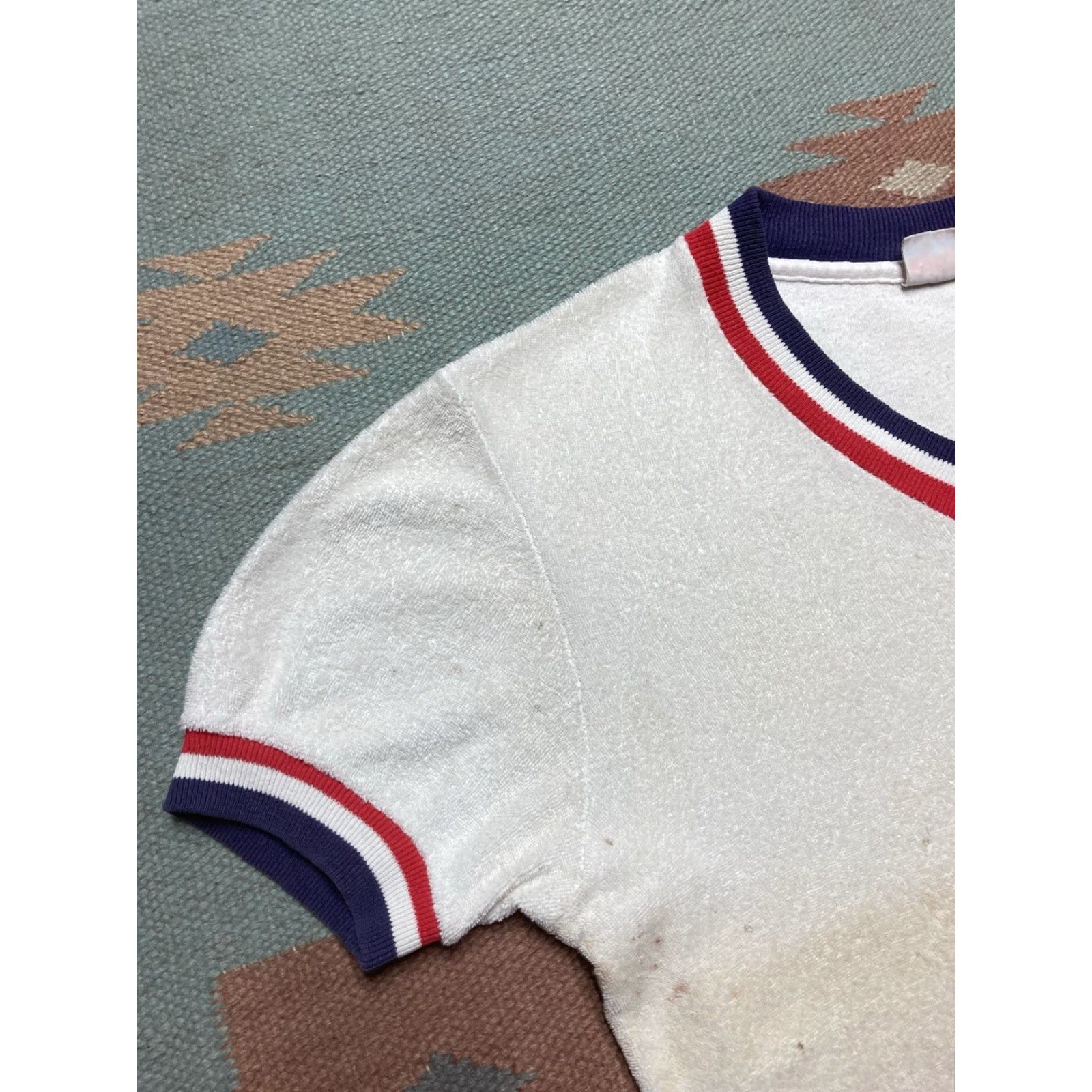 Vintage VINTAGE 1960s JANTZEN Terry Cloth T Shirt Boxy Medium White Red Blue Shirt Men's M Size US M / EU 48-50 / 2 - 3 Thumbnail