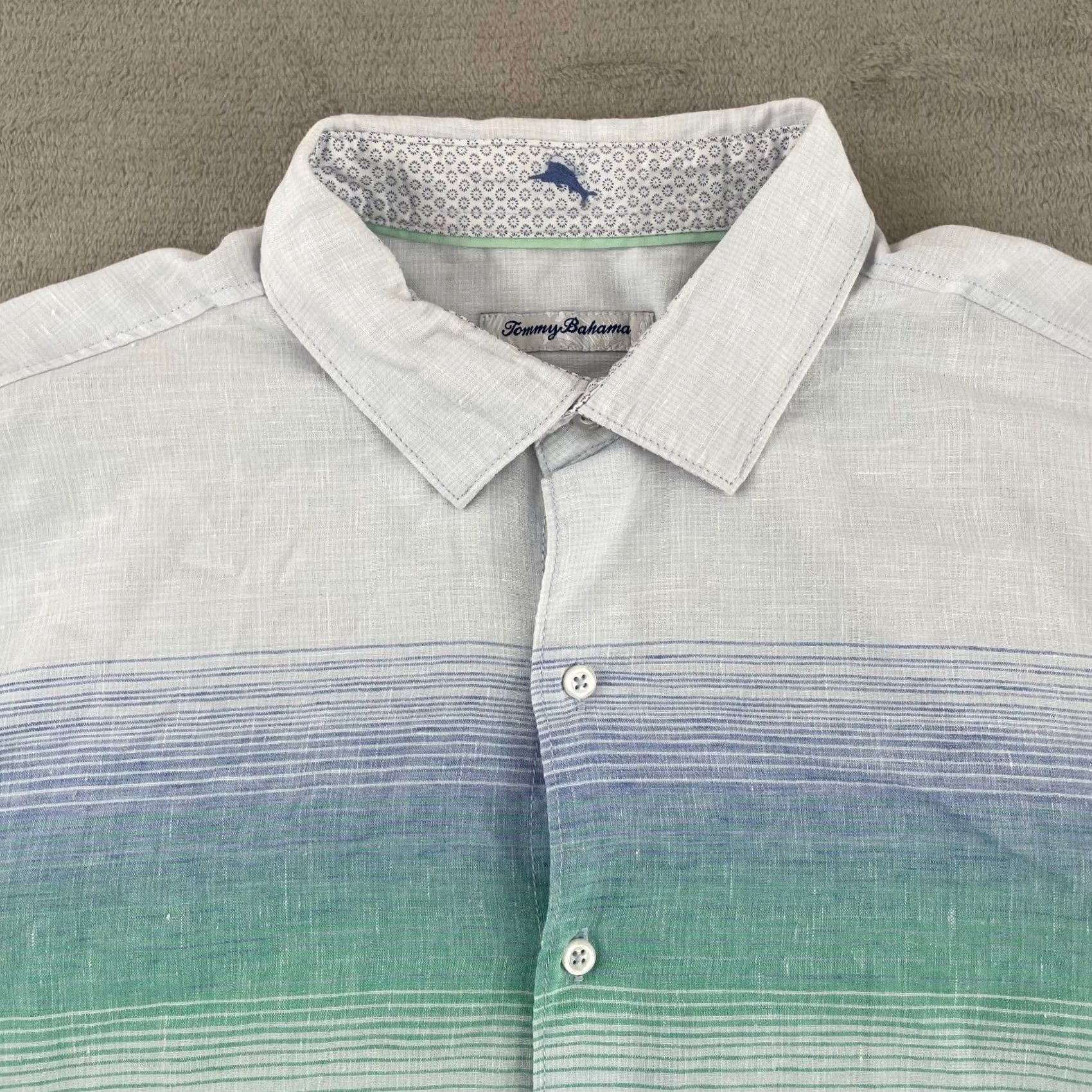 Tommy Bahama Tommy Bahama Shirt Men Large Blue Striped Linen Blend Long Sleeve Beach Button-Up Size US L / EU 52-54 / 3 - 3 Thumbnail