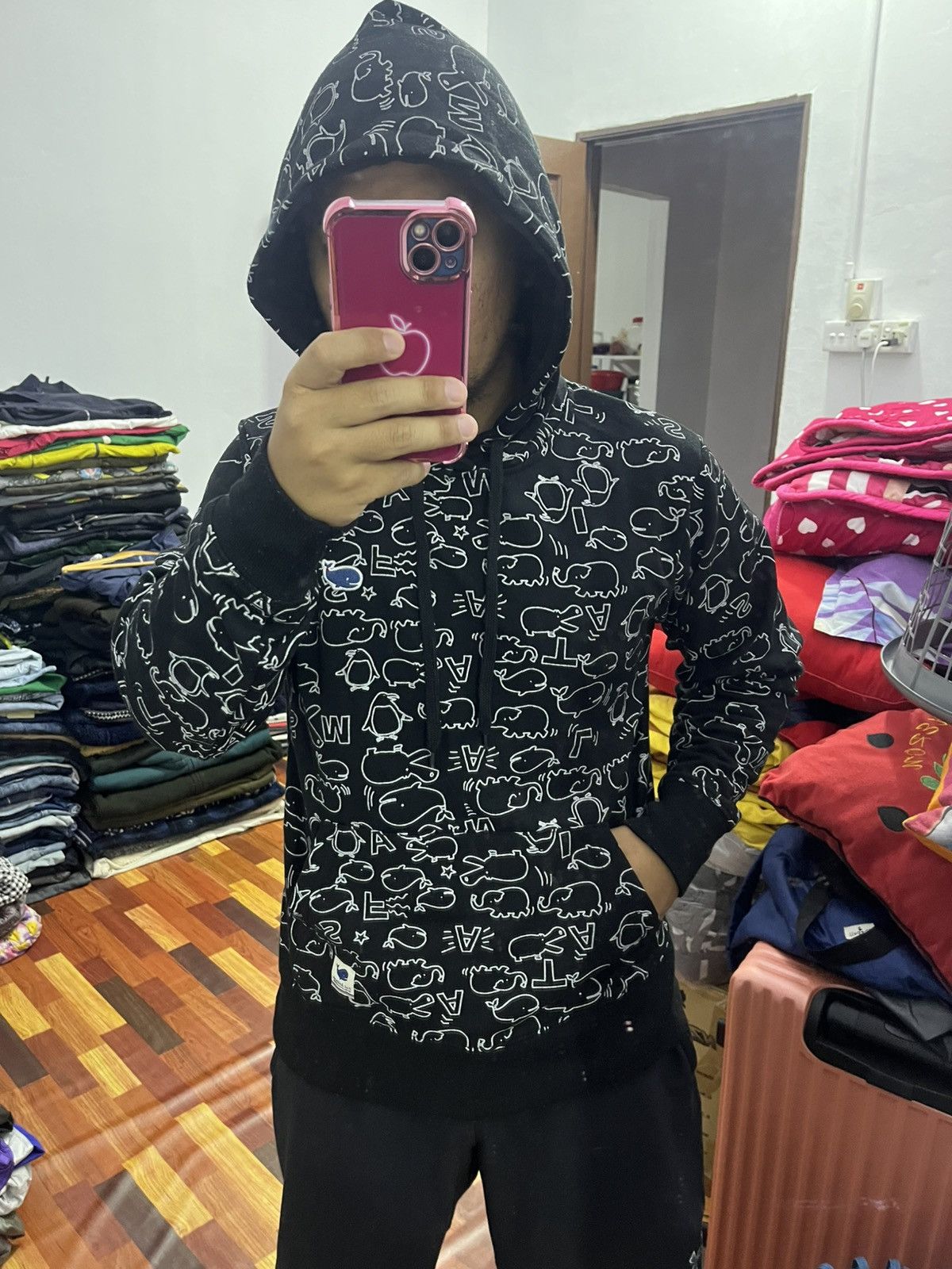Japanese Brand Fat Animals Whale Print Hoodie Black Size M Japan Size US S / EU 44-46 / 1 - 1 Thumbnail