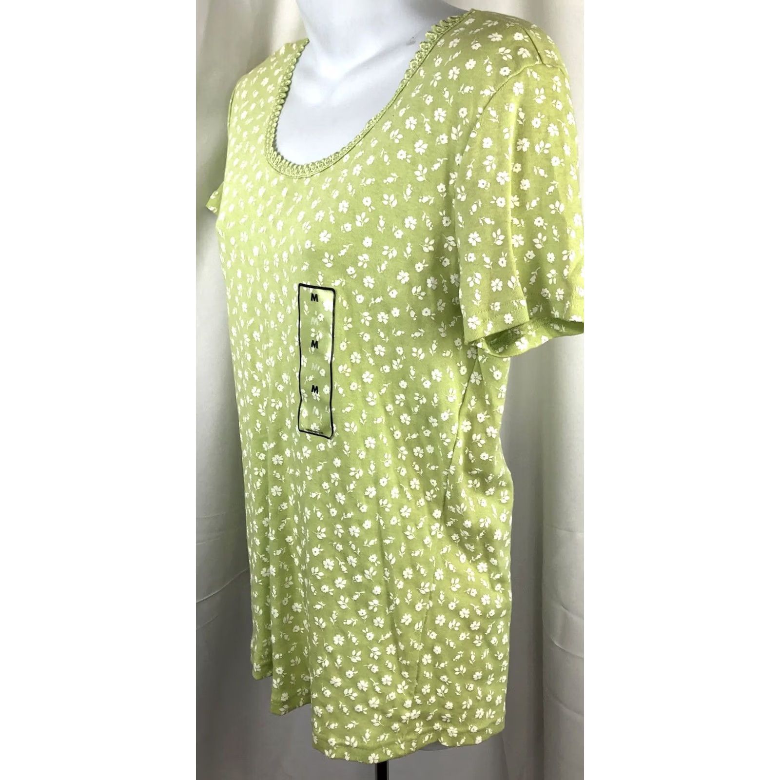 Basic Editions Vintage NWT Basic Ed Tee Top M Green Floral Scoop Neck Capsule Cottage Boho Fairy Size M / US 6-8 / IT 42-44 - 2 Thumbnail