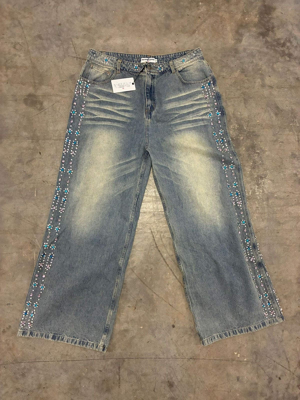 Vale Valley Dreams Blue Candy Denim Baggy Jeans Size 34 New