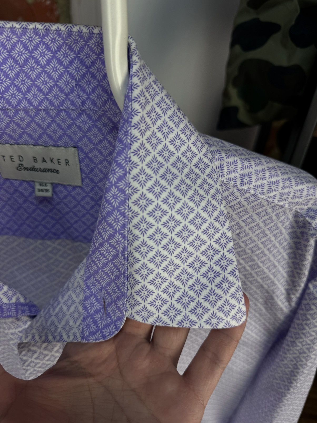 Designer × Ted Baker TED BAKER Endurance Printed Geometric White/Purple Shirt Size US XL / EU 56 / 4 - 5 Thumbnail