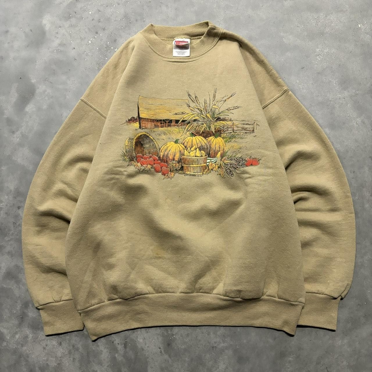 Japanese Brand × Vintage Crazy Vintage 90s Biege Pumpkins Fall Autumn Crewneck! Size US L / EU 52-54 / 3 - 1 Thumbnail