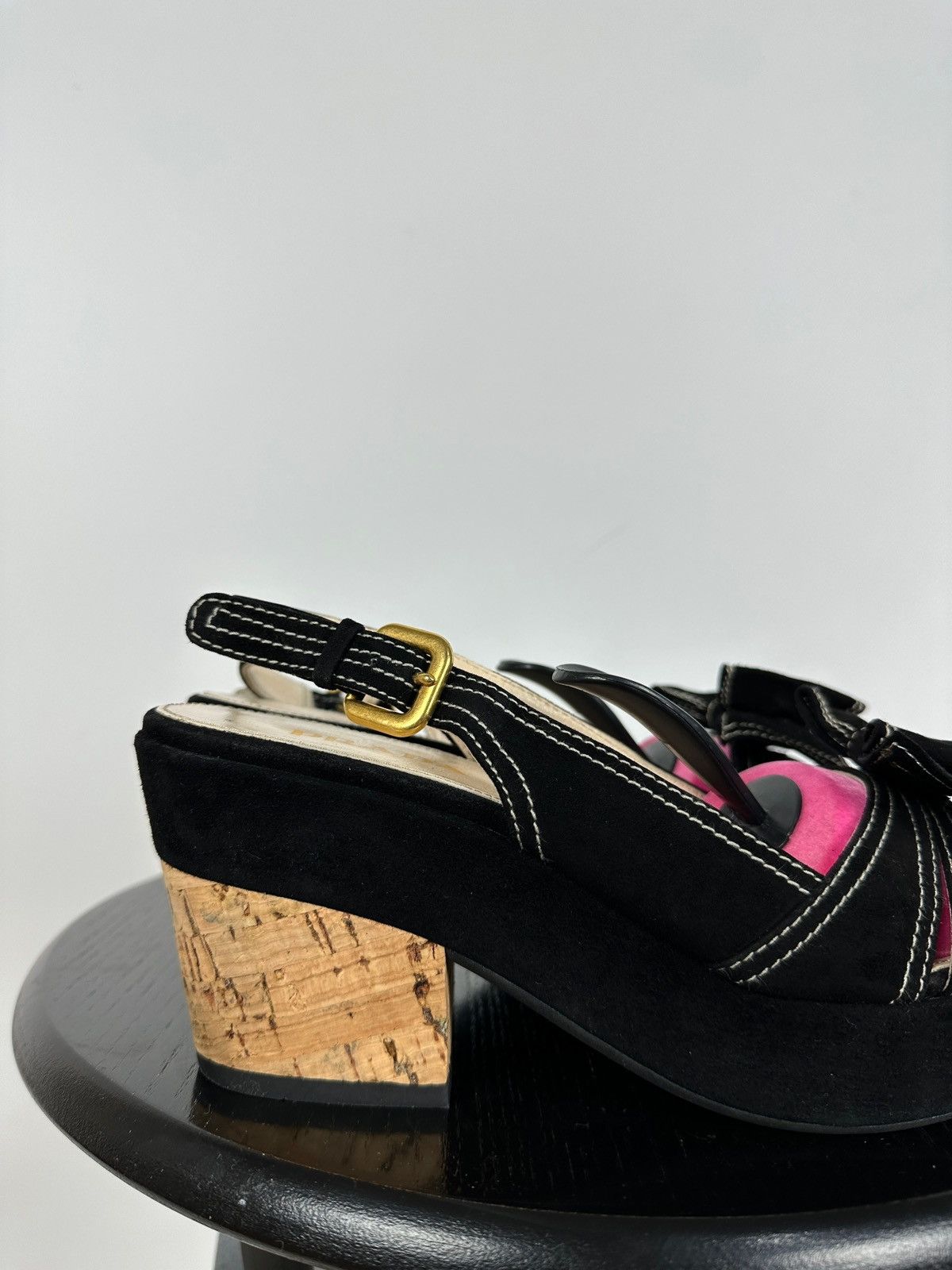 Prada Prada Black Suede Leather Bow Platform Sandals Size US 8 / IT 38 - 15 Thumbnail