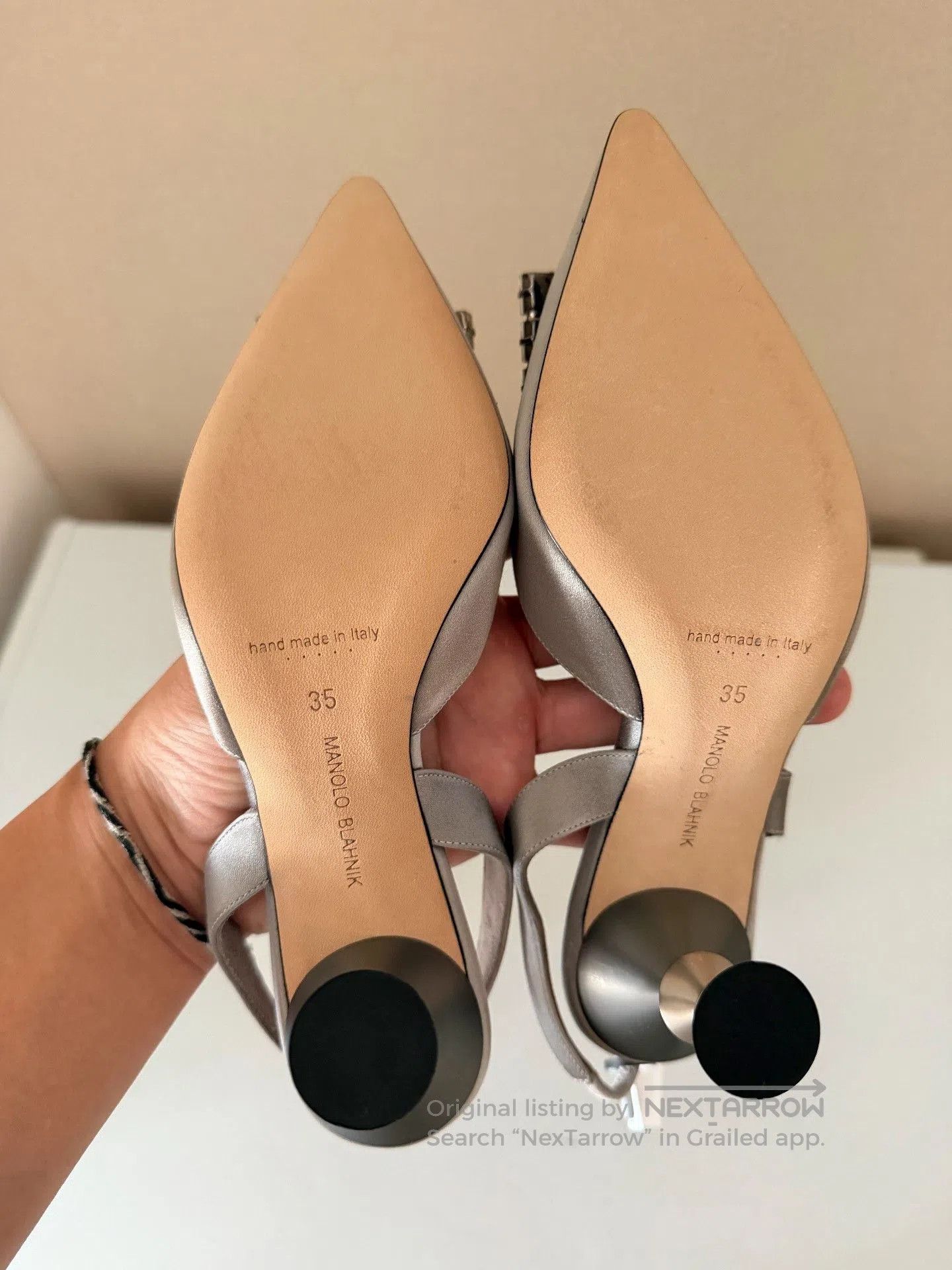Japanese Brand Manolo Blahnik Champagne Satin Heel Sandals. Size US 6 / IT 36 - 4 Thumbnail