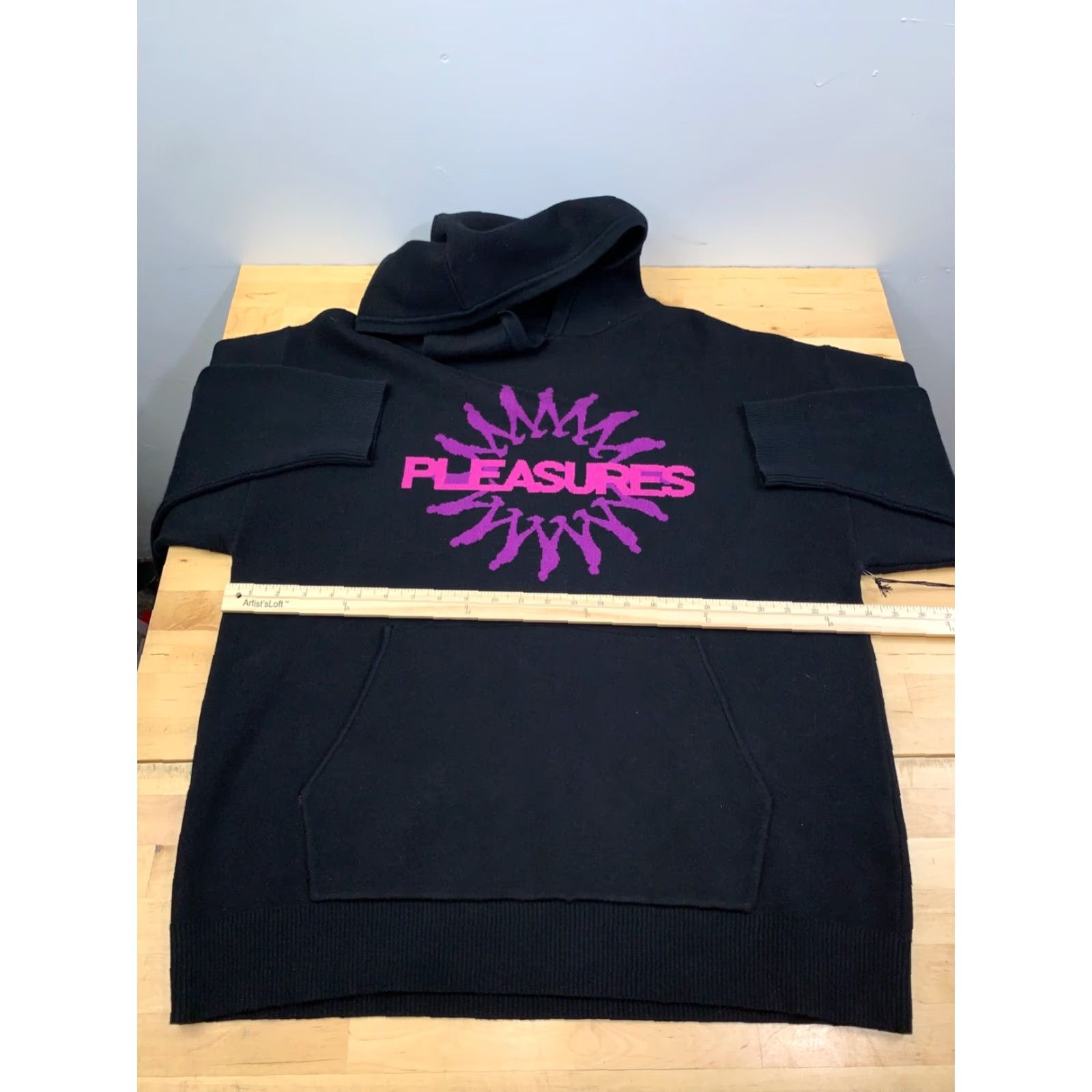 Pleasures NWT Pleasures Logo Hoodie Womens L Black Pullover Knit Hooded Pockets Casual Pullover Size L / US 10 / IT 46 - 5 Thumbnail