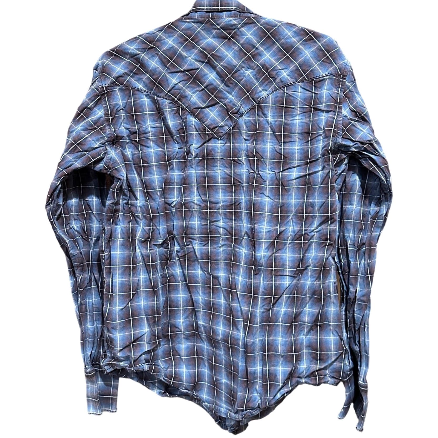Wrangler Wrangler Western Shirt M Blue Brown Plaid 100% Cotton Pearl Snaps Button Up Mens Regular Long Sleeve Size M Size US M / EU 48-50 / 2 - 2 Thumbnail