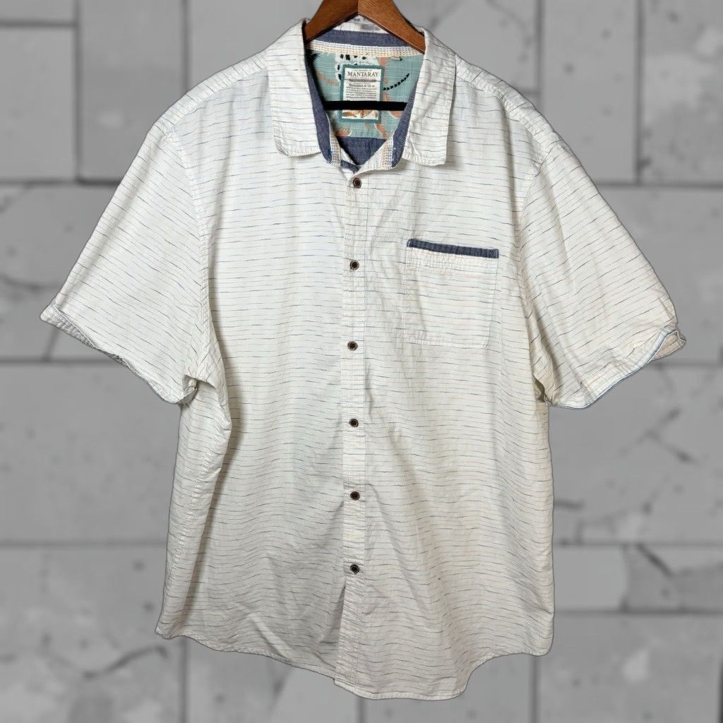 Vintage VINTAGE Manta Ray Hawaiian Shirt Men's 3XL Short Sleeve Button-Down Striped White Beach Party Size US XXL / EU 58 / 5 - 1 Thumbnail