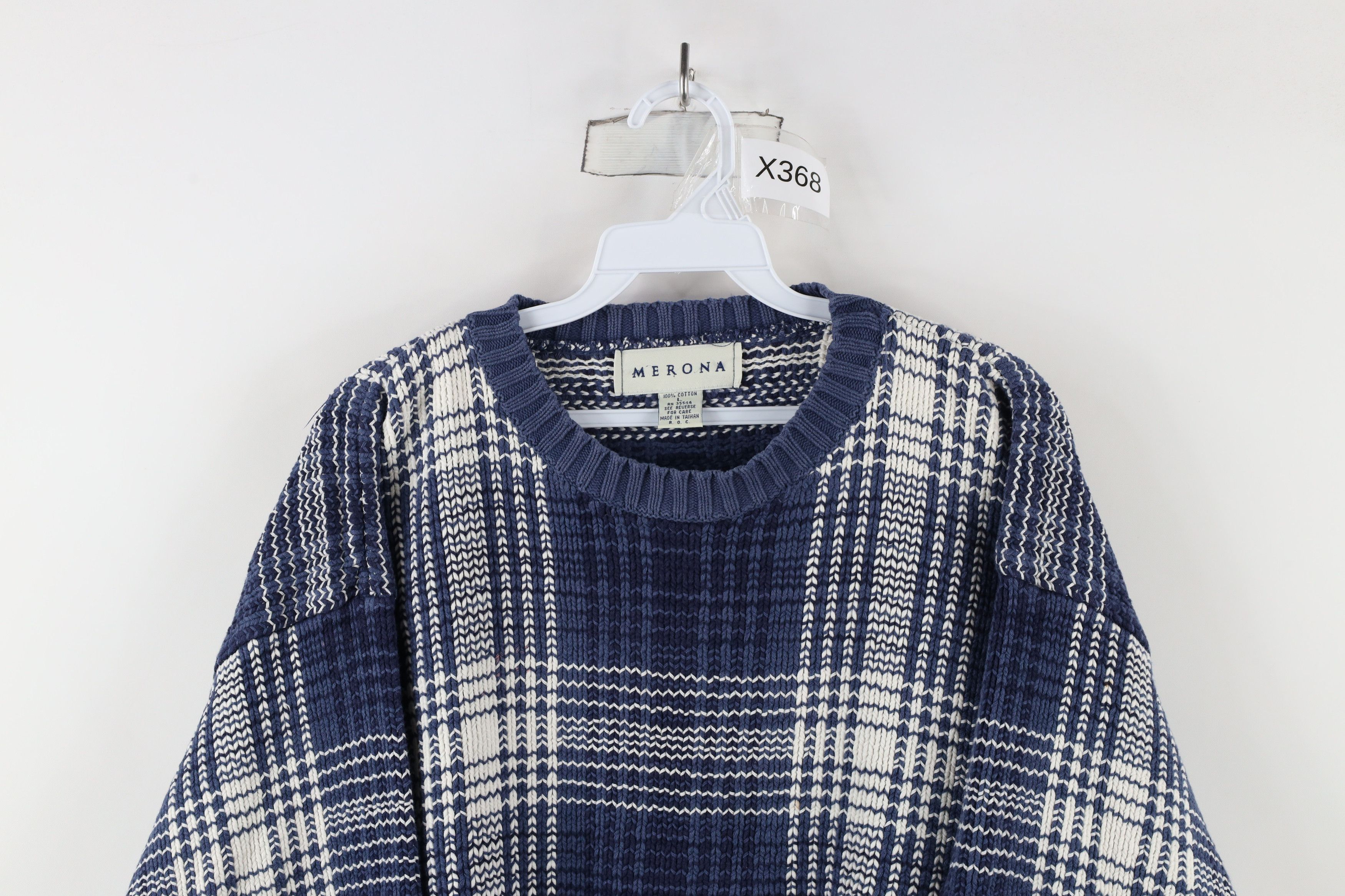 Vintage Vintage 90s Streetwear Chunky Knit Crewneck Sweater Plaid Size US L / EU 52-54 / 3 - 2 Thumbnail
