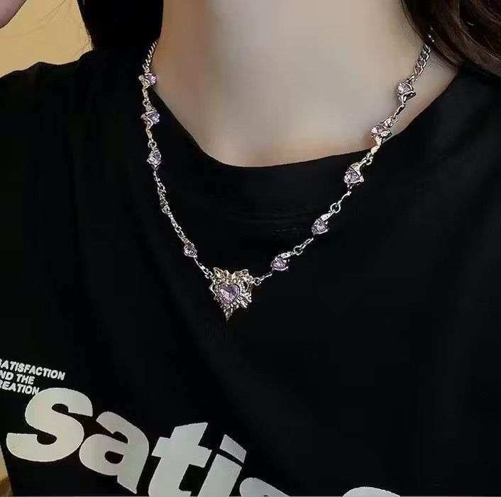 Jewelry × Vintage Electro Chain Crystal Purple Heart Necklace Size ONE SIZE - 2 Thumbnail