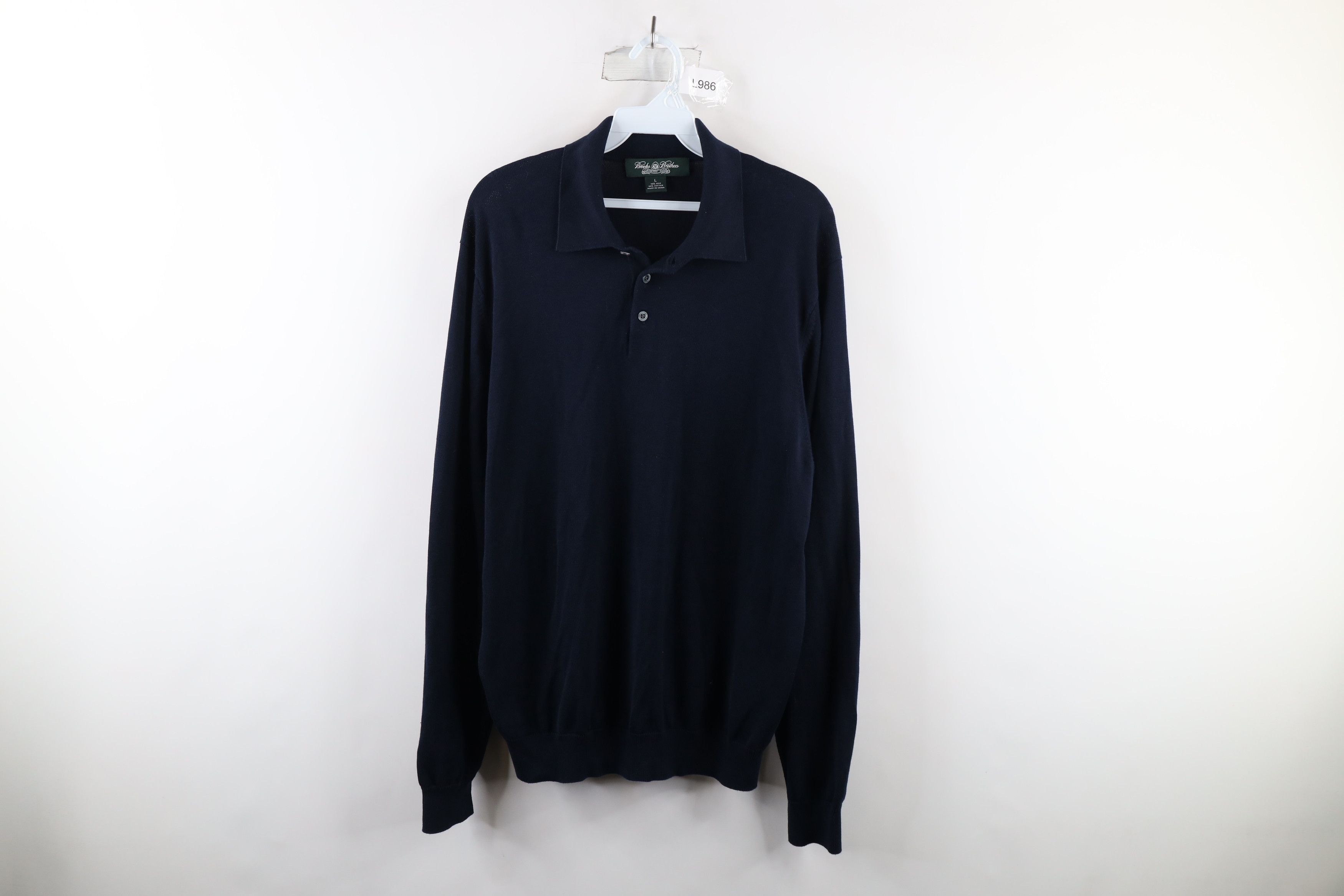 image of Brooks Brothers Country Club Collared Sweater Blue, Men's (Size Large)