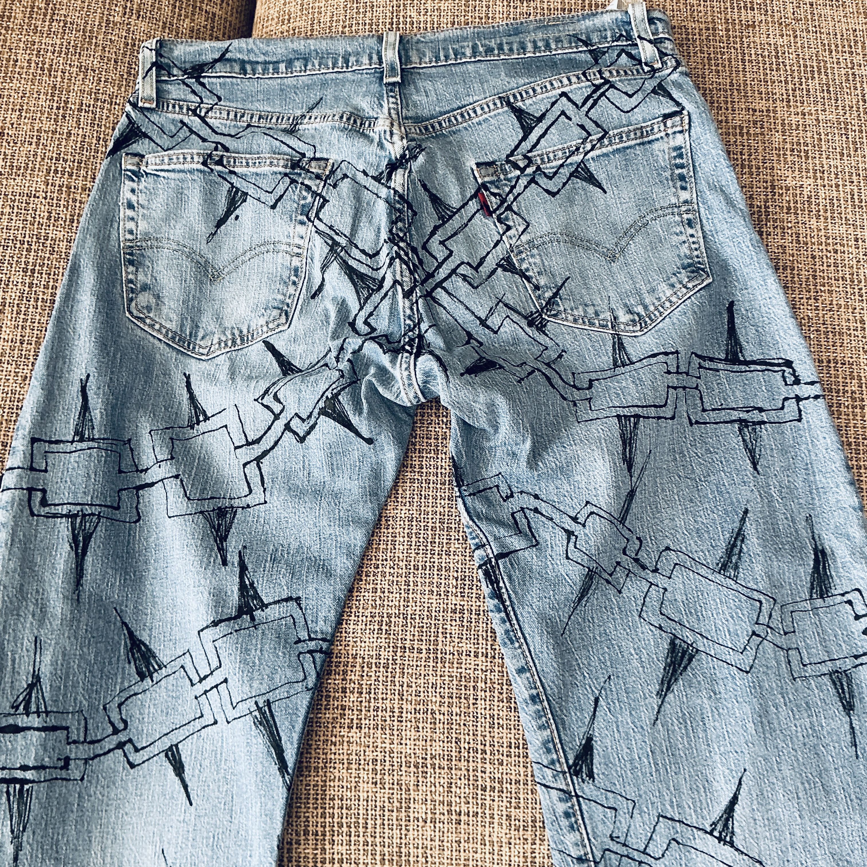 Other 1/1 Custom Hand-Modified Graphic Jeans Black Panel Size L Size US 33 - 6 Thumbnail