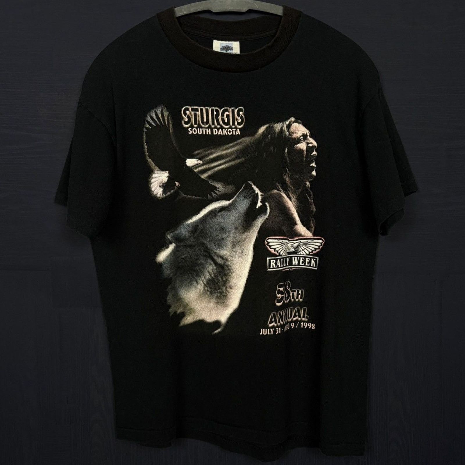 Harley Davidson × Japanese Brand × Vintage 🇺🇸1998 STURGIS Native Wolf Eagle T Size US M / EU 48-50 / 2 - 1 Thumbnail
