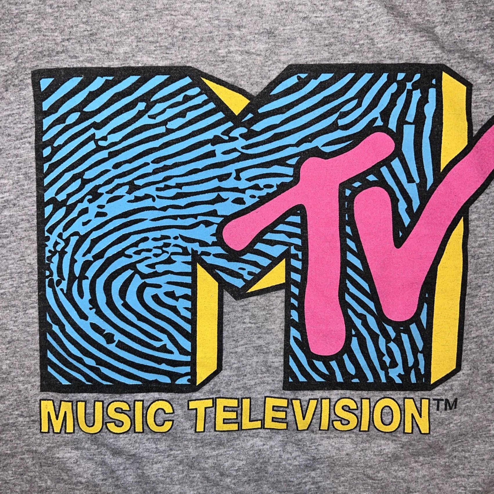 Logo 7 VINTAGE Official MTV Fingerprint ID Logo Shirt 2XL Gray Teal Pink Graphic Tee Music Unisex Adults Short Sleeve Crew Neck 80s Authentic New Size US XXL / EU 58 / 5 - 2 Thumbnail
