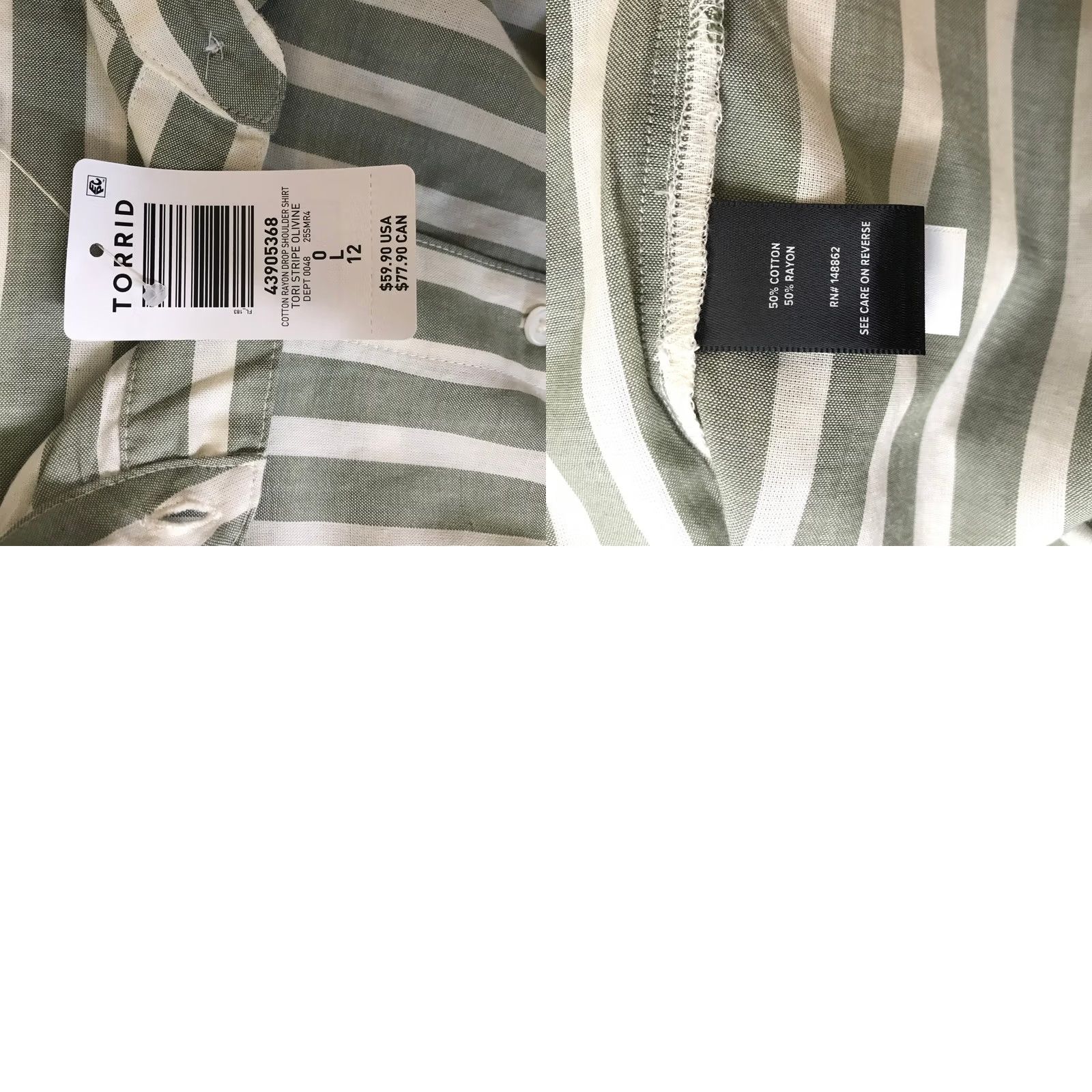Torrid Torrid Olive Green White Striped Cotton Rayon Drop Shoulder Shirt L 0 12 Size L / US 10 / IT 46 - 8 Thumbnail