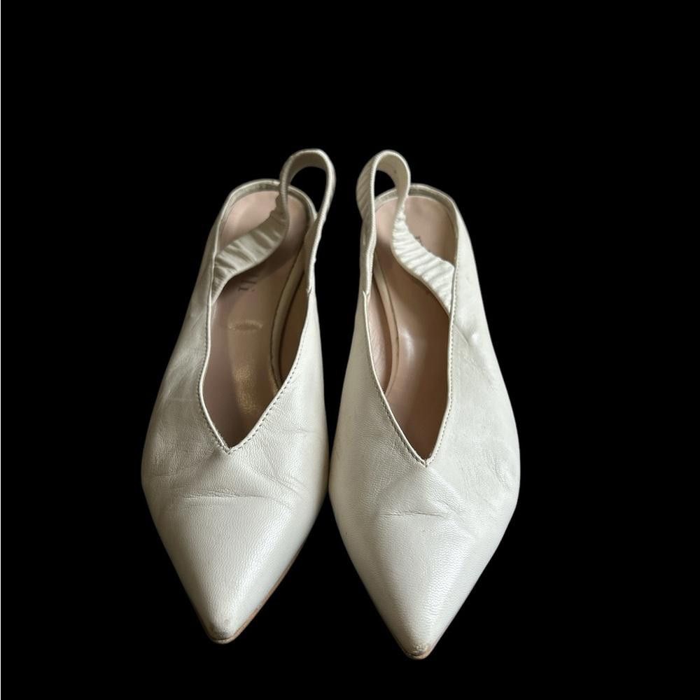 Designer Minelli White Leather Slingback Heels Size US 5 / IT 35 - 2 Thumbnail