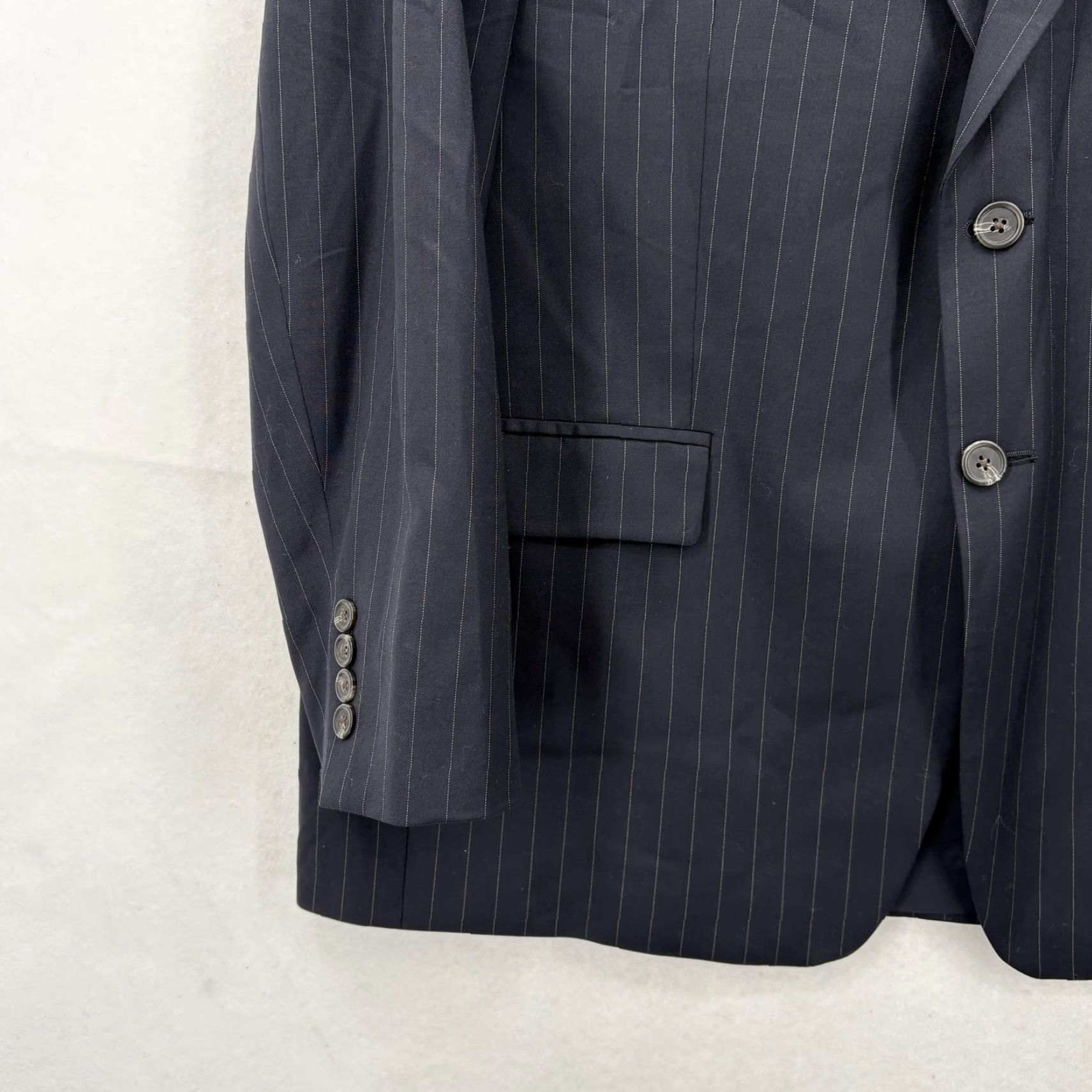 Ralph Lauren VINTAGE Lauren Ralph Lauren Blazer Mens 44R Navy Pinstripe Wool Suit Jacket Business Size 44R - 3 Thumbnail