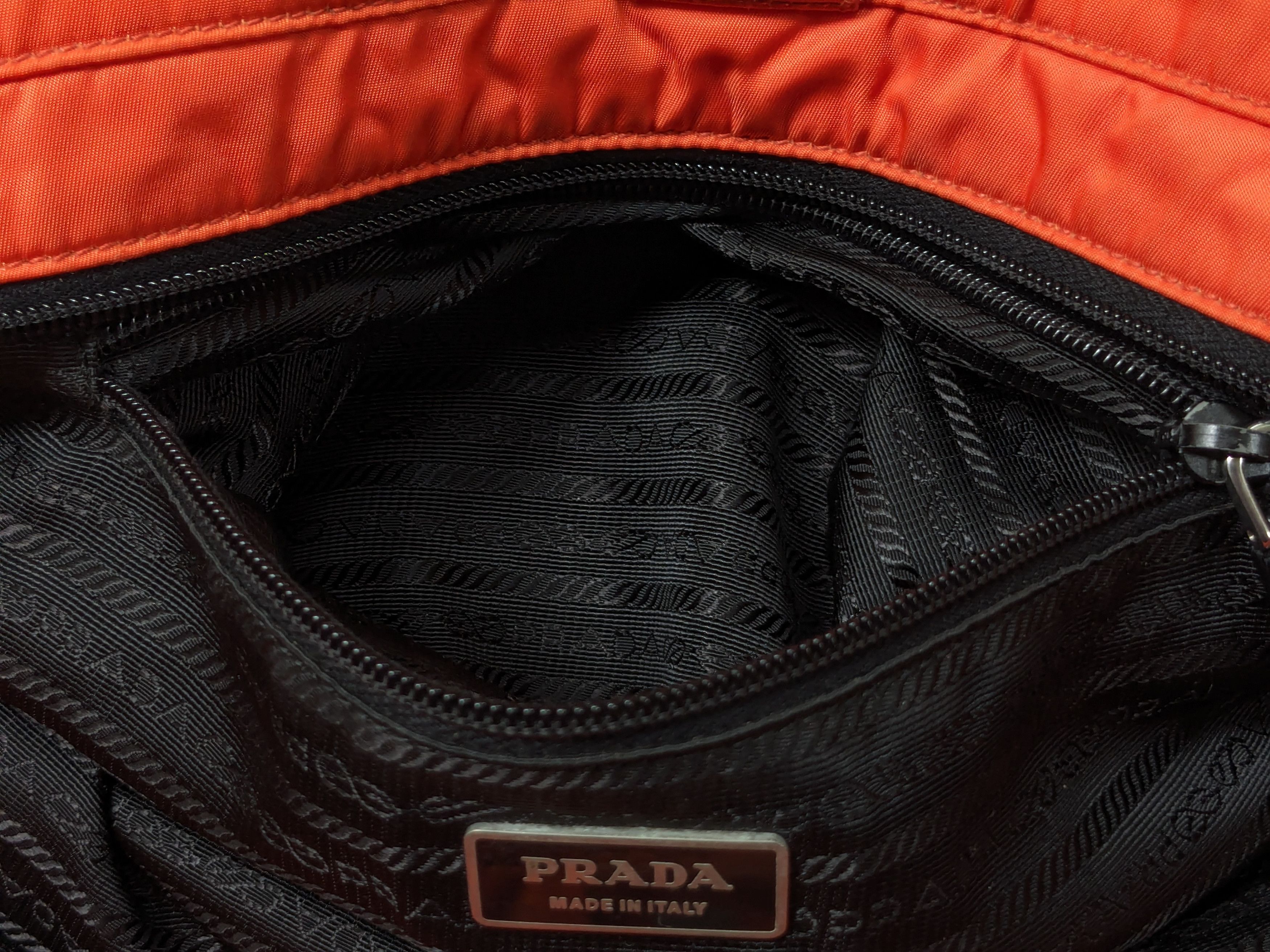 Prada Prada Bag Tote Purse Orange Nylon Black 2Way Shoulder Size ONE SIZE - 11 Thumbnail