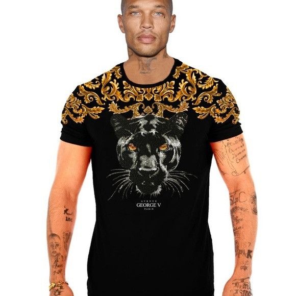 Other George V Black Gold Designer Men’s Rhinestone Tee Shirt Size US S / EU 44-46 / 1 - 1 Thumbnail