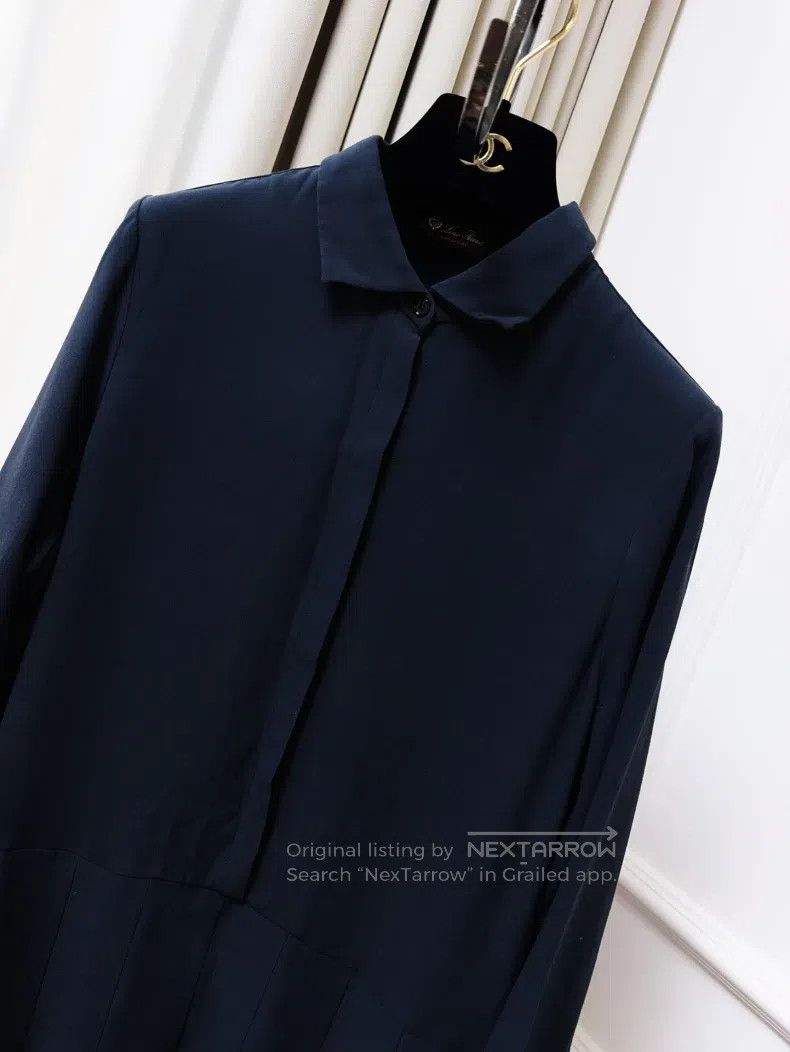 Loro Piana Loro Piana Navy blue pleated mid-length dress Size M / US 6-8 / IT 42-44 - 4 Thumbnail