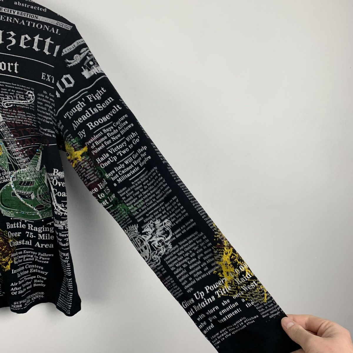 John Galliano Gazette News Paper Long Sleeve T-Shirt Black