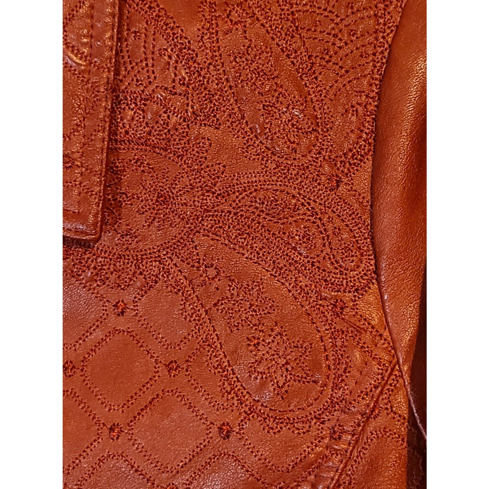 Vintage Ameri Mode Dark Red Faux Leather Jacket Women Boho Mid-Length Full Zip Collared Size S New with Tags Size S / US 4 / IT 40 - 5 Thumbnail