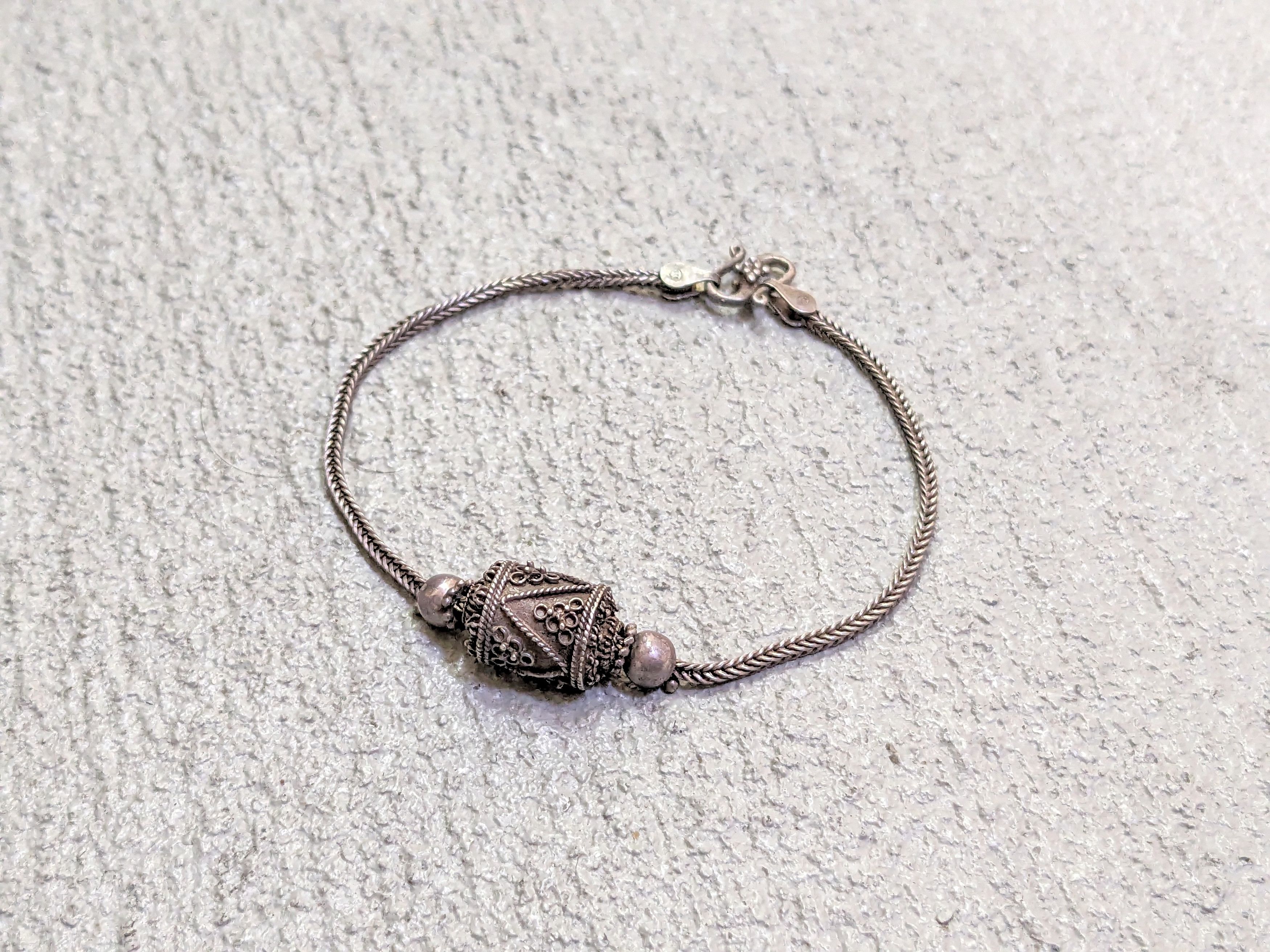 Jewelry × Vintage Vintage Sterling Silver Bracelet 7.25" Wheat Foxtail Bead Size ONE SIZE - 1 Thumbnail