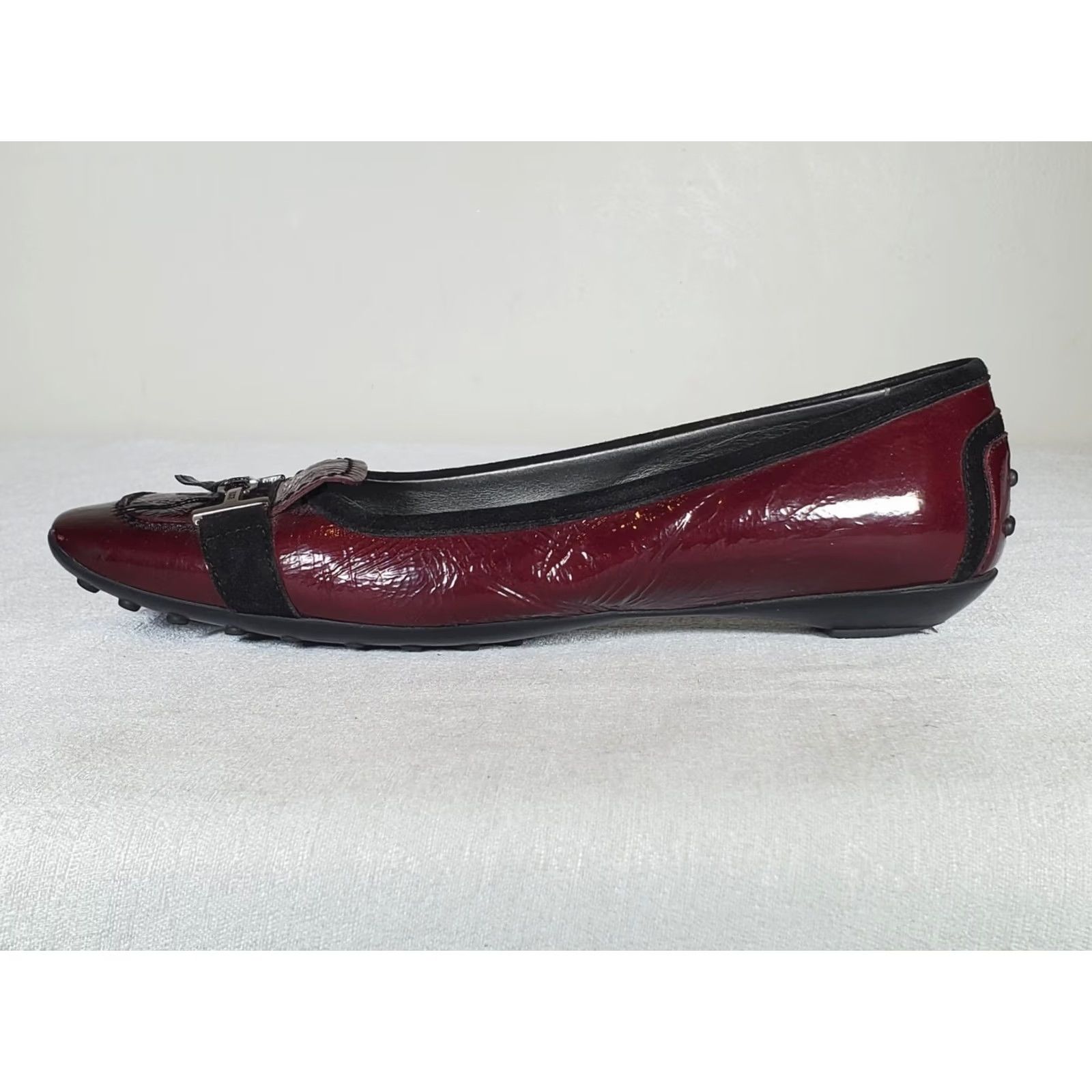 Vintage TOD’S Burgundy Patent Leather Black Suede Driving Moc Sole Flats Women's US 10 Size US 10 / IT 40 - 5 Thumbnail
