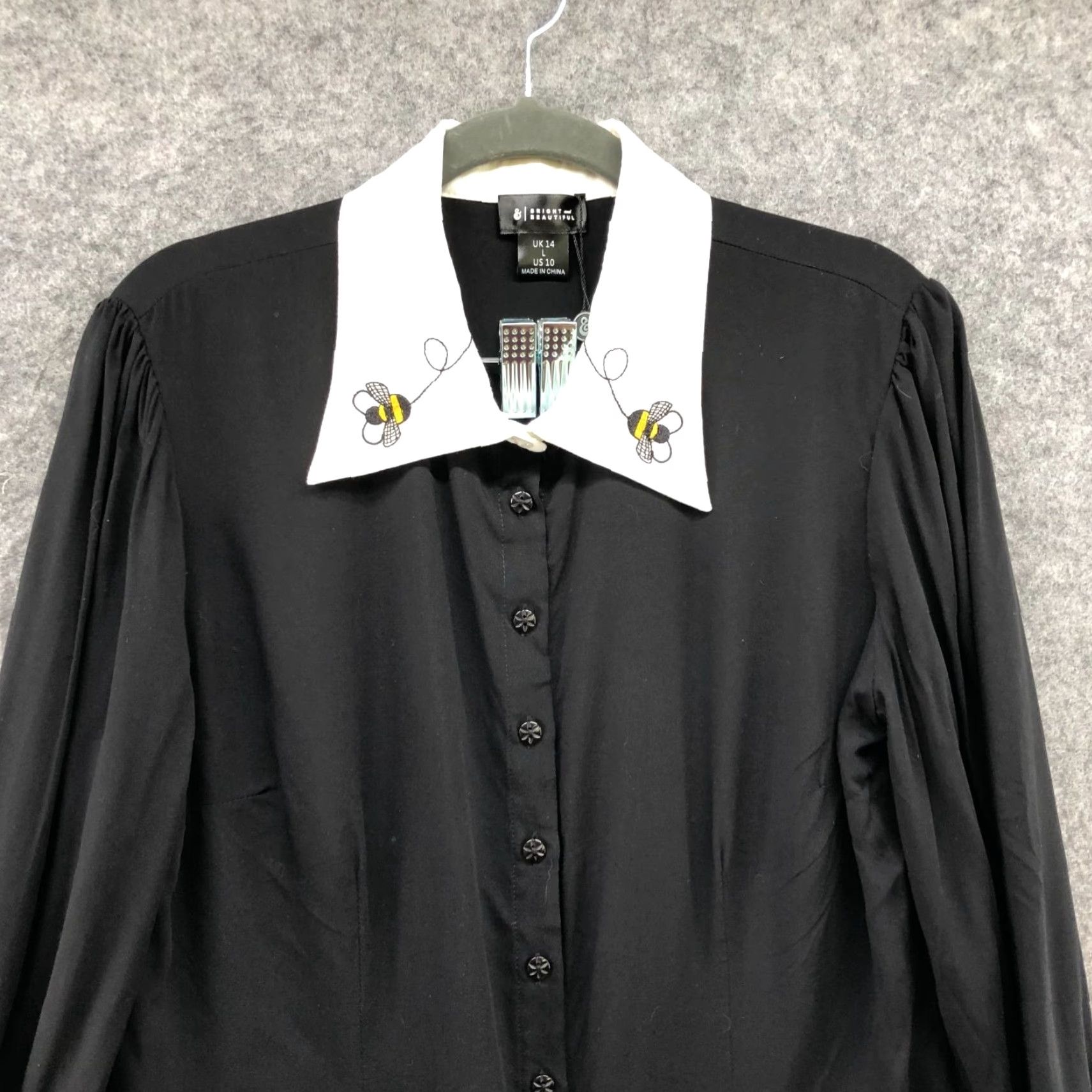 Vintage VINTAGE? No — NWT Bright & Beautiful Black Collared Shirt Dress Sz 10 Long Sleeve Knee Length Women’s Shirt Dress Size L / US 10 / IT 46 - 3 Thumbnail