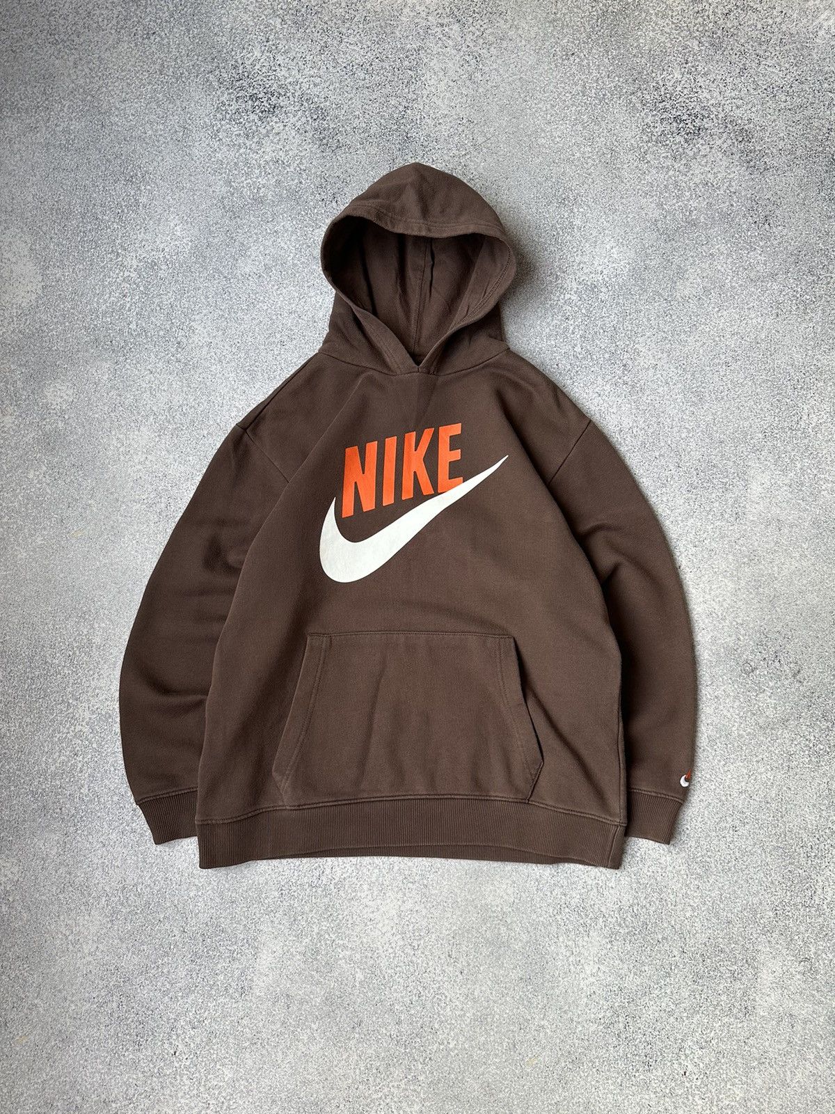 Pre-owned Nike X Vintage Nike Y2k Brown Big Logo Hoodie