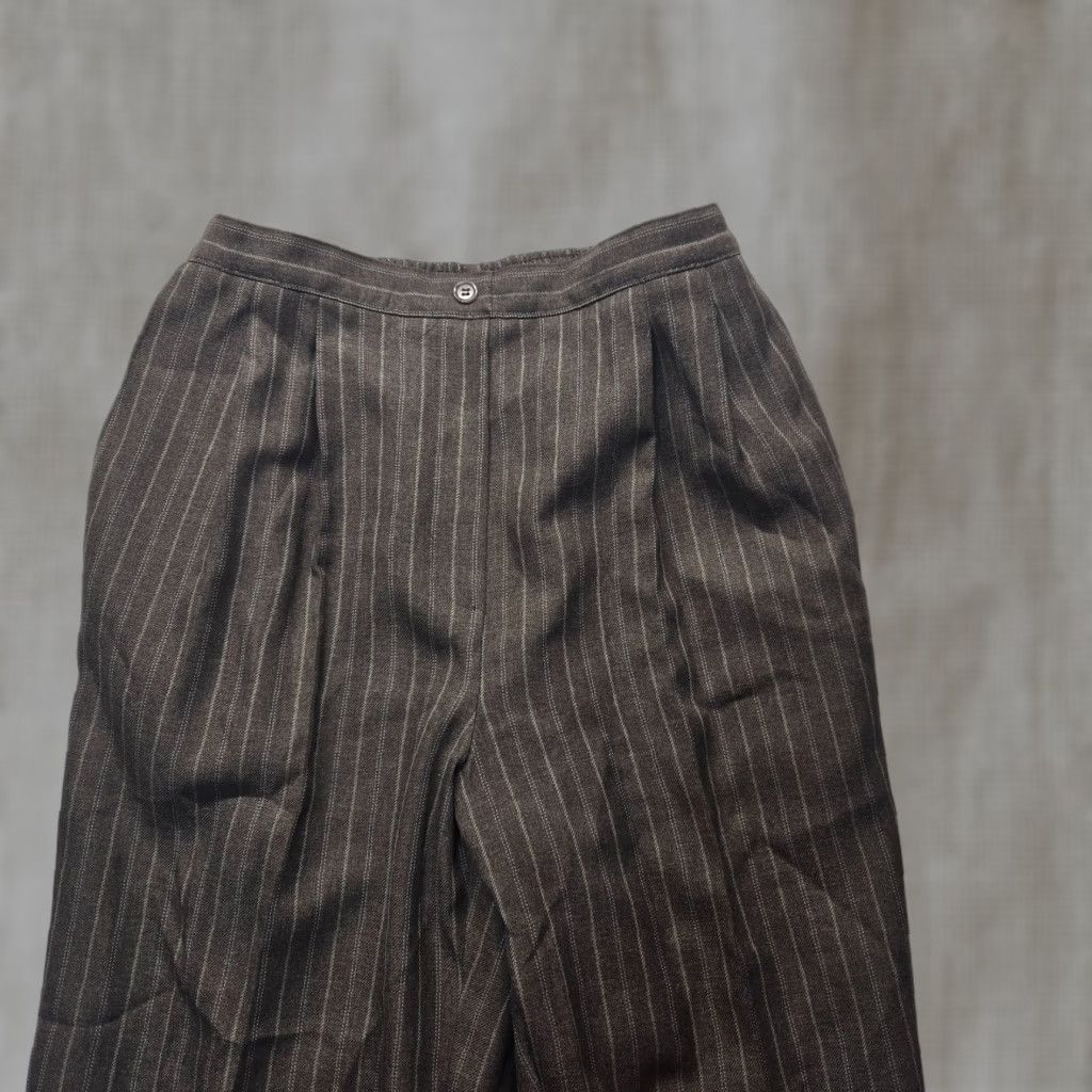 Vintage Alfred Dunner Pants Dress Pants Casual Career Women's Size 14 Brown Striped Elastic Waist Adult Women's Size 36" / US 14 / IT 50 - 1 Thumbnail