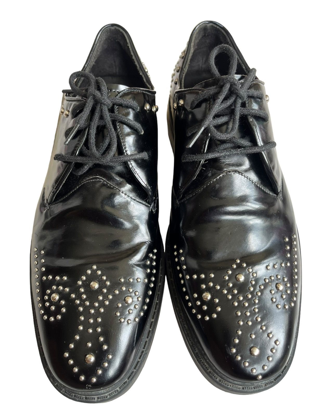 Prada Fancy Prada Oxford Wingtip Black Spazzolato Leather Size US 7 / EU 40 - 2 Thumbnail
