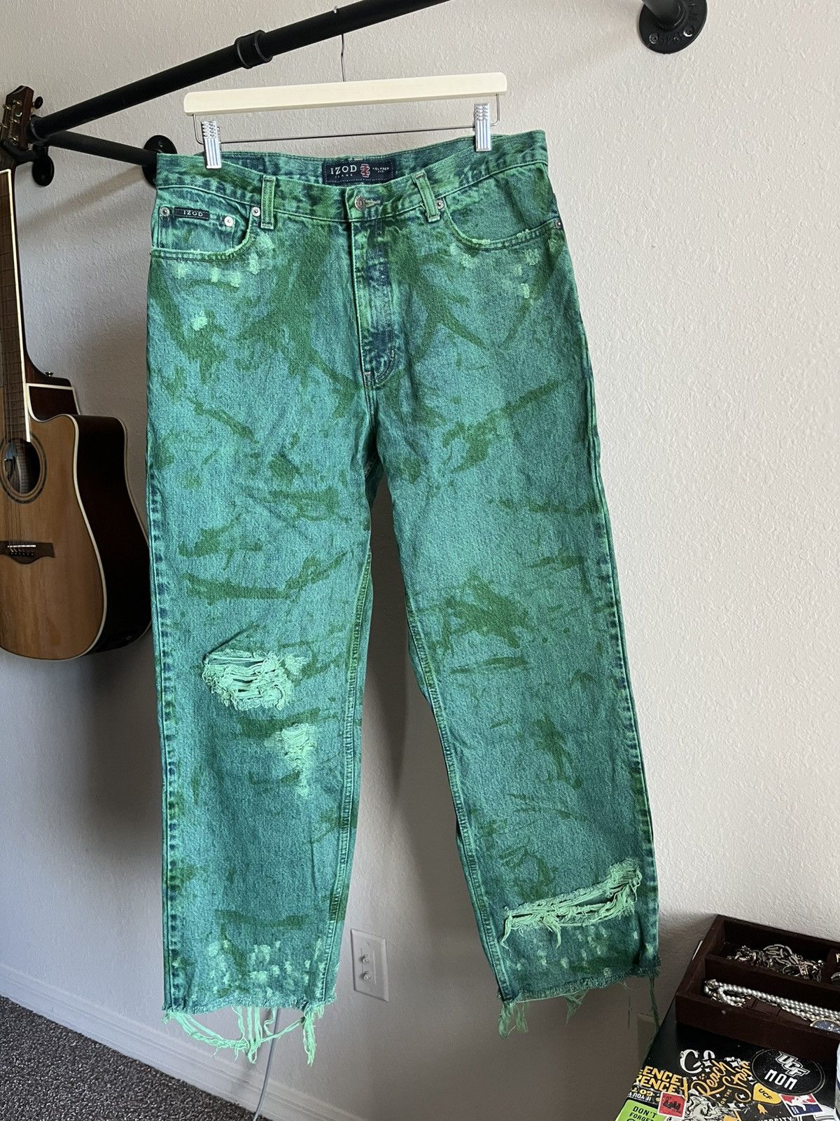 Other Custom Green Dyed Distressed IZOD Jeans 36x32 Size US 36 / EU 52 - 2 Thumbnail