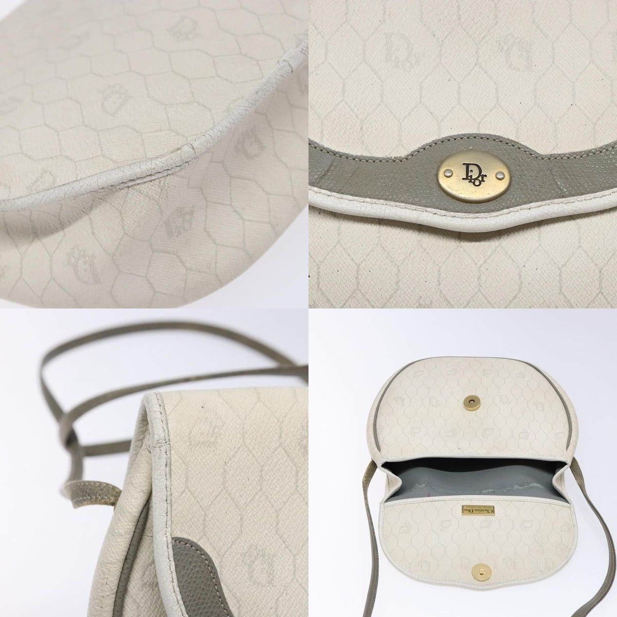Dior DIOR Honeycomb Canvas Shoulder Bag Pvc White Gold Size ONE SIZE - 11 Thumbnail